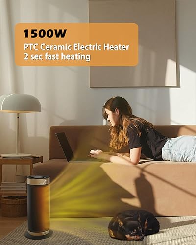 Miniatura 3 de Calentador de espacio para interiores, calentadores de escritorio eléctricos PTC de 1500 W con termostato, oscilación de 70, temporizador de 1 a 12
