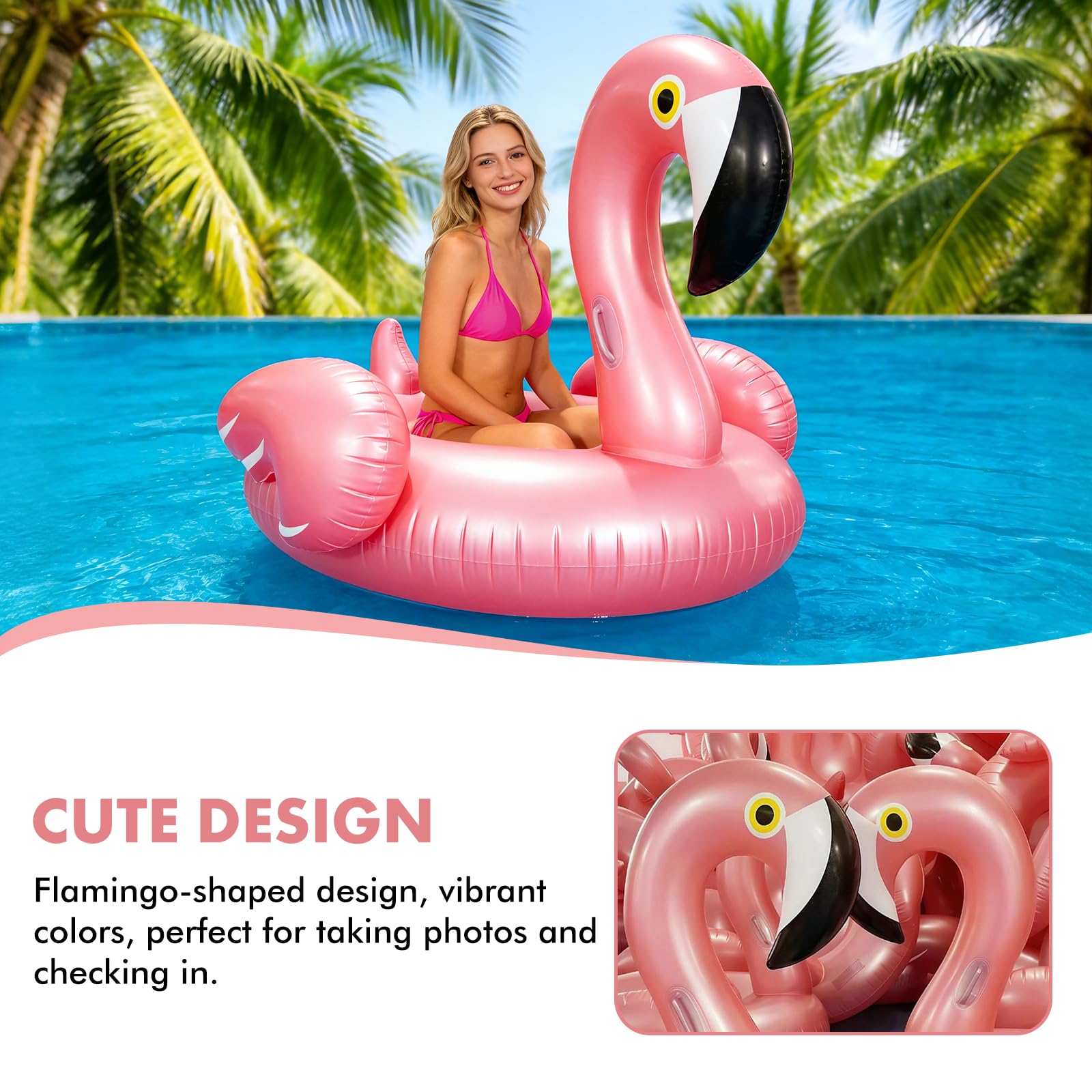 Ciambella da nuoto gonfiabile con fenicottero per adulti, 110 x 93 cm, in PVC, gonfiabile con fenicottero, aiuto per nuoto estivo, acqua, piscina, vacanze, feste, oro rosa