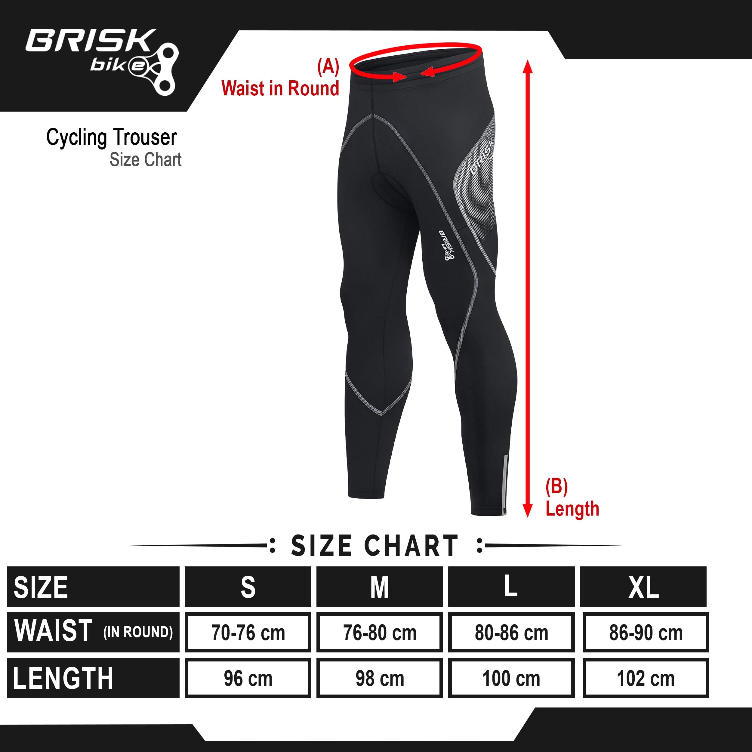 Brisk Bike Pantalon Cycliste Homme Long avec Fermetures éclair réfléchissantes, Extensible, rembourré, en Coolmax Pantalon Velo