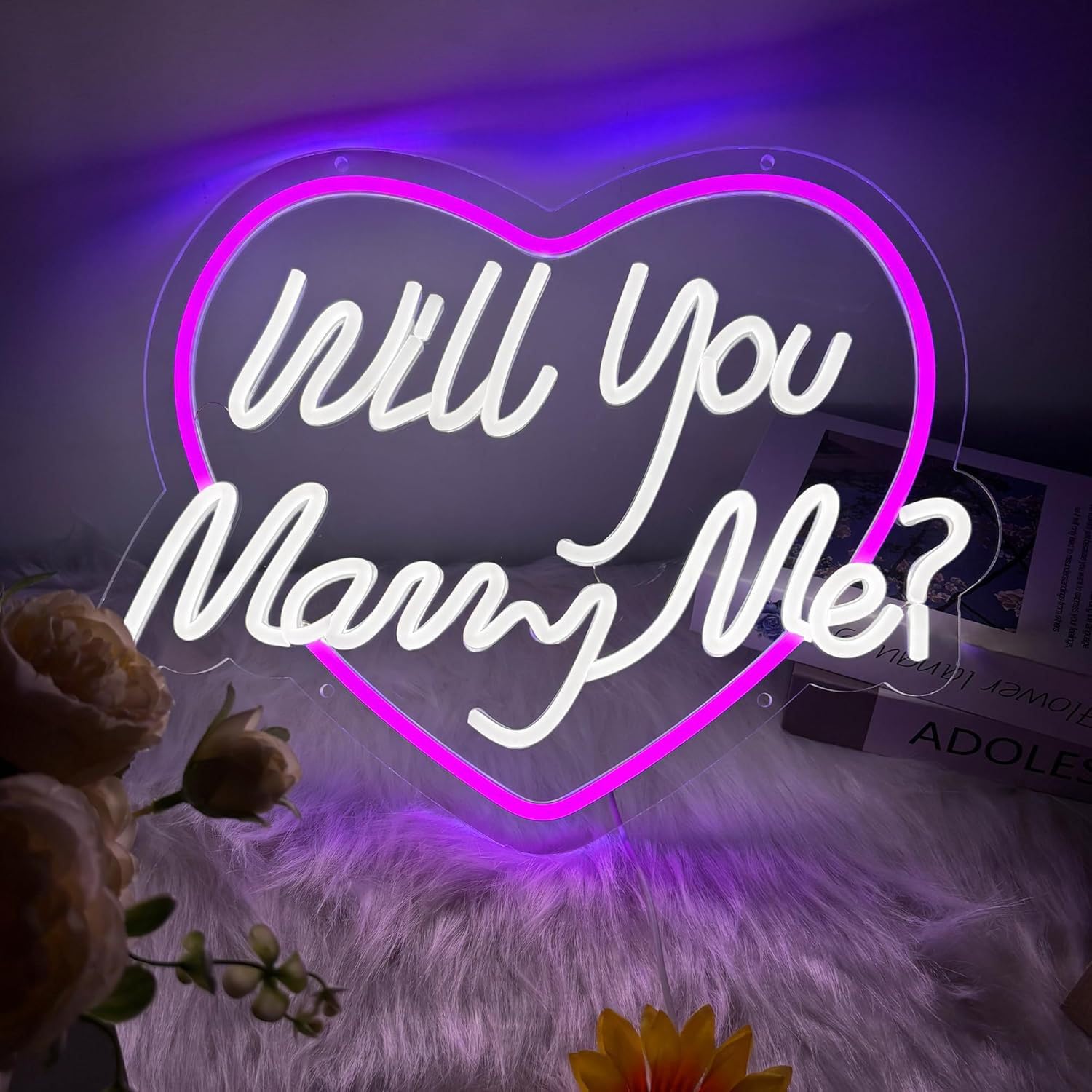 Insegna al neon a LED a forma di cuore, romantica luce con interruttore in linea, decorazione da parete personalizzata per matrimoni e anniversari