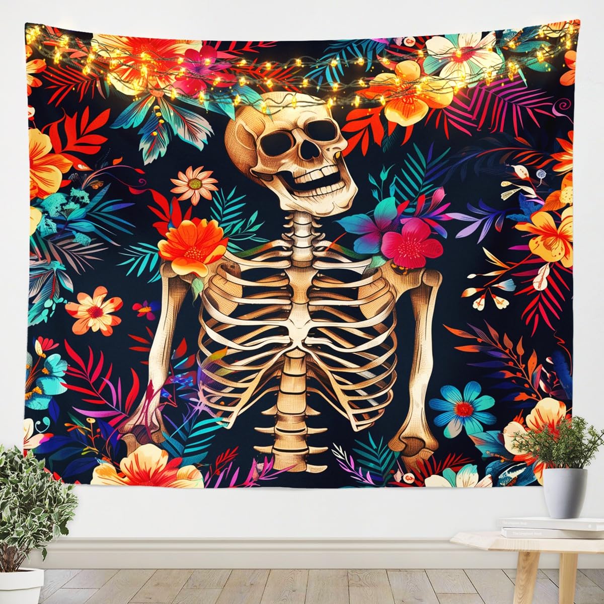 洋書 shaped Tapestry Amazon.com: Skeleton Bone Tapestry,Blossom Flower Sugar