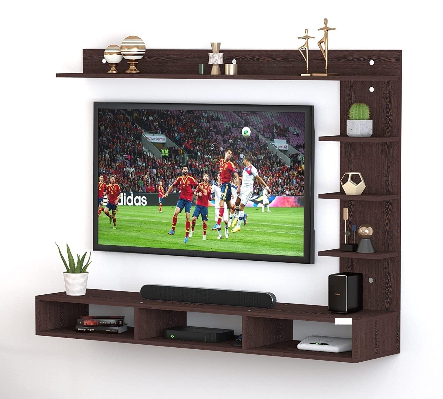 generic PNDG Wooden Set Top Box Stand Wall Mounted Shelf Racks for Home Living Room,TV Unit with Shelves for Wall Mounted TV, Wooden, WENGE-picture-22