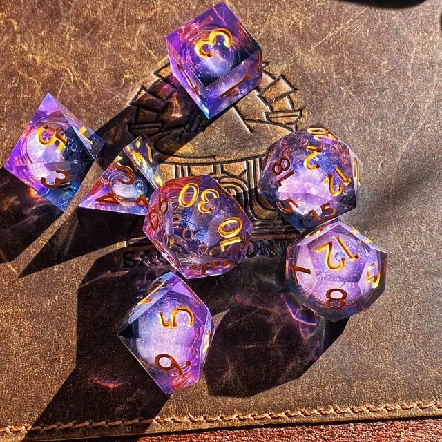 Miniatura 2 de Sage's Portal Liquid Core - Juego de 7 dados poliédricos DND de resina de borde afilado para Dungeons and Dragons Sage's Souls Dice RPG de mesa
