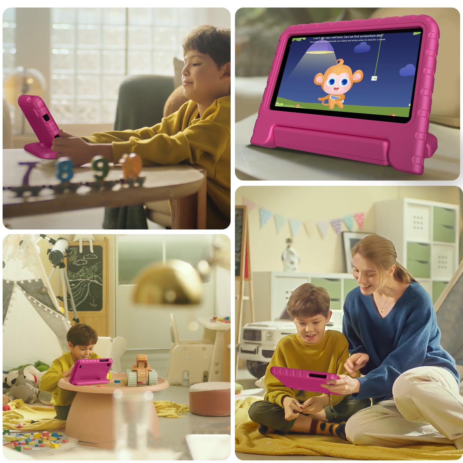 JUSYEA Tablet Niños 32GB ROM 7" FHD Android 11 Pad WiFi 6 Play Store Cámara Doble Seguridad Infantil Eva Funda Protectora - Rosa