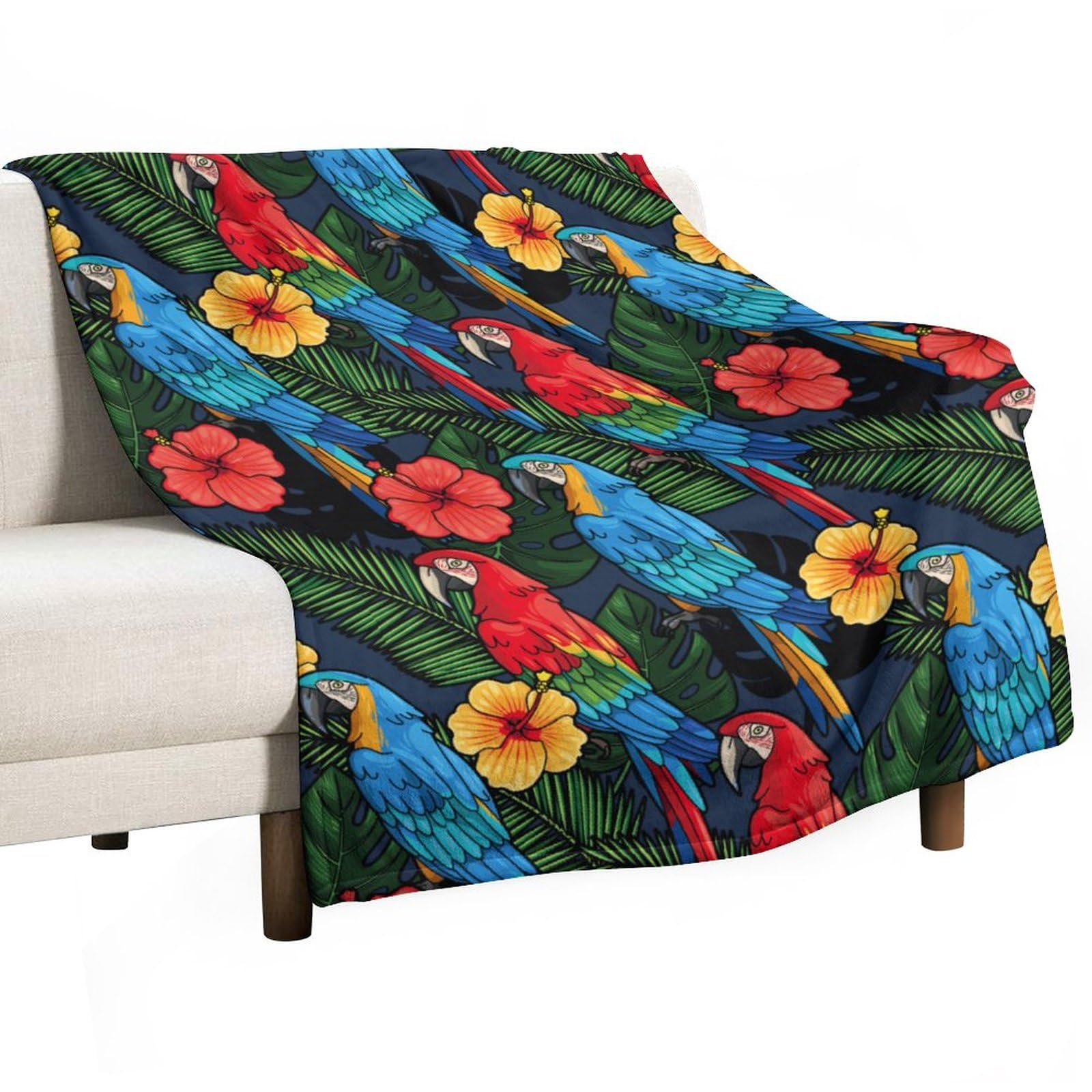 Homeoanimal Parrot Print Throw Blanket 130 x 150 cm, Lightweight Flannel Blanket, Cozy Microfiber Blankets for Couch Sofa Bedroom Decorative