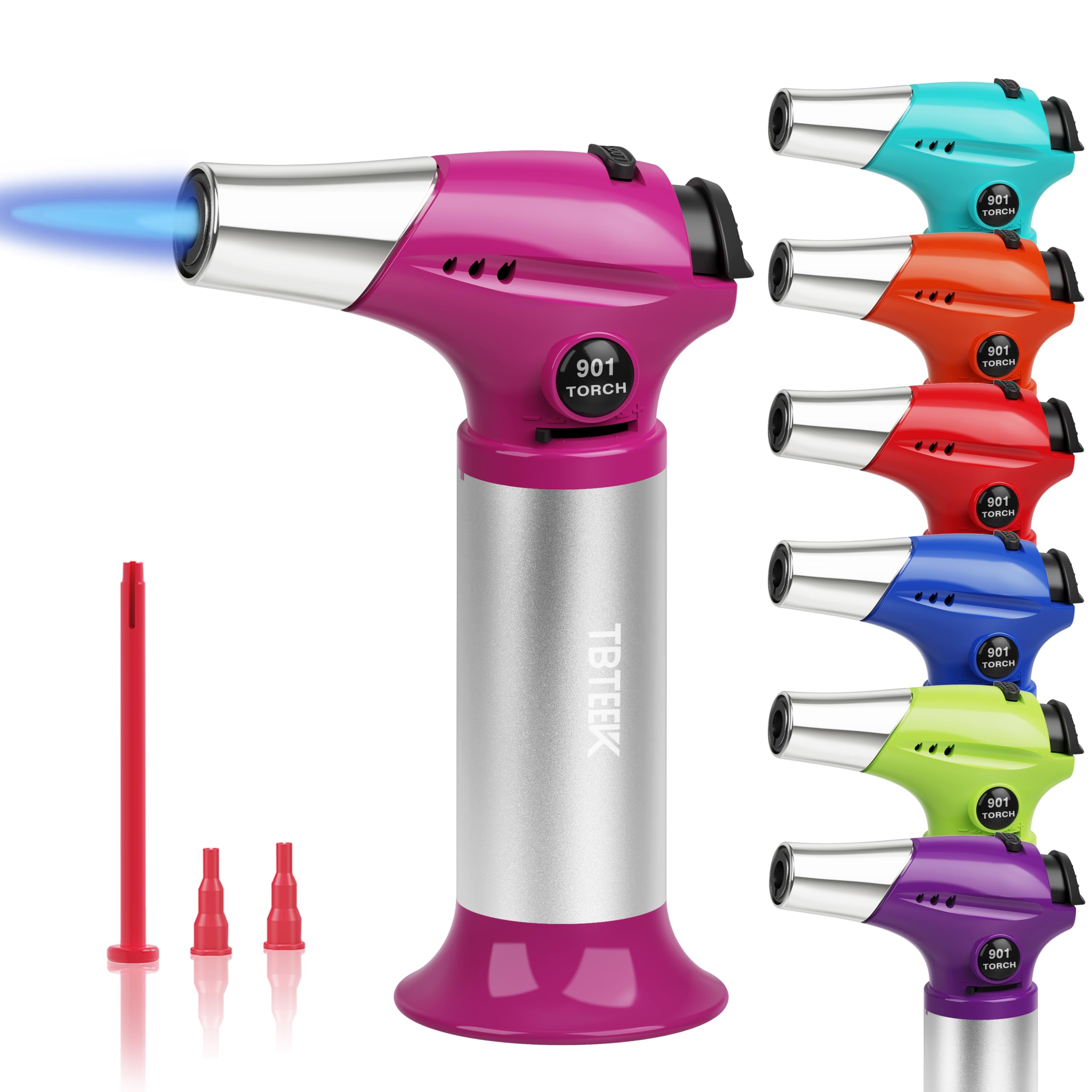 TBTeekButane Torch T901, Kitchen Torch Cooking Torch with Safety Lock & Adjustable Flame for Cooking, BBQ, Baking, Brulee, Creme, DIY Soldering(Butane Not Included), Rose