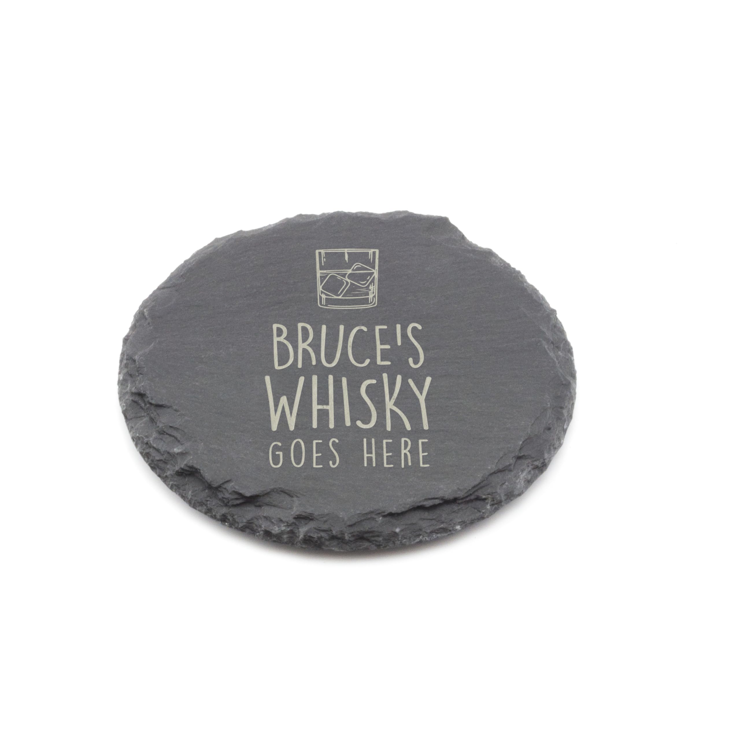 A1 Graphics Ltd Grey Personalised Slate Coaster - Your Whisky Goes Here Design - Laser Engraved Round Drinks Coaster Gift For Him - Birthday, Wedding, Anniversary Or Christmas