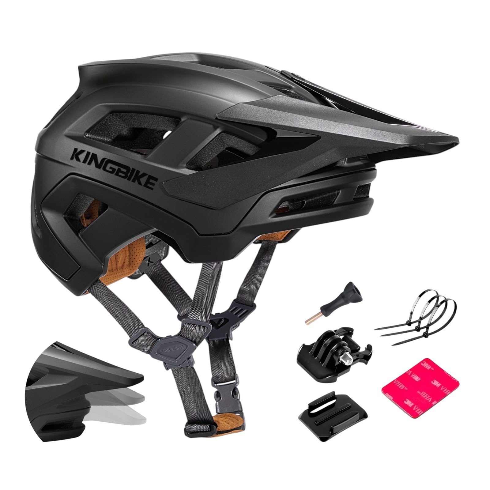KINGBIKE Casco de bicicleta de montaña profesional E-MTB NTA-8776 Casco de seguridad para bicicleta eléctrica con visera ajustable de 3 niveles y soporte para cámara, casco de bicicleta MTB para