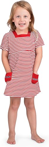 Miniatura 5 de Little King NCAA - Vestido a rayas de manga corta con bolsillos para niñas pequeñas, 100% algodón, tallas 2T, 3T y 4T