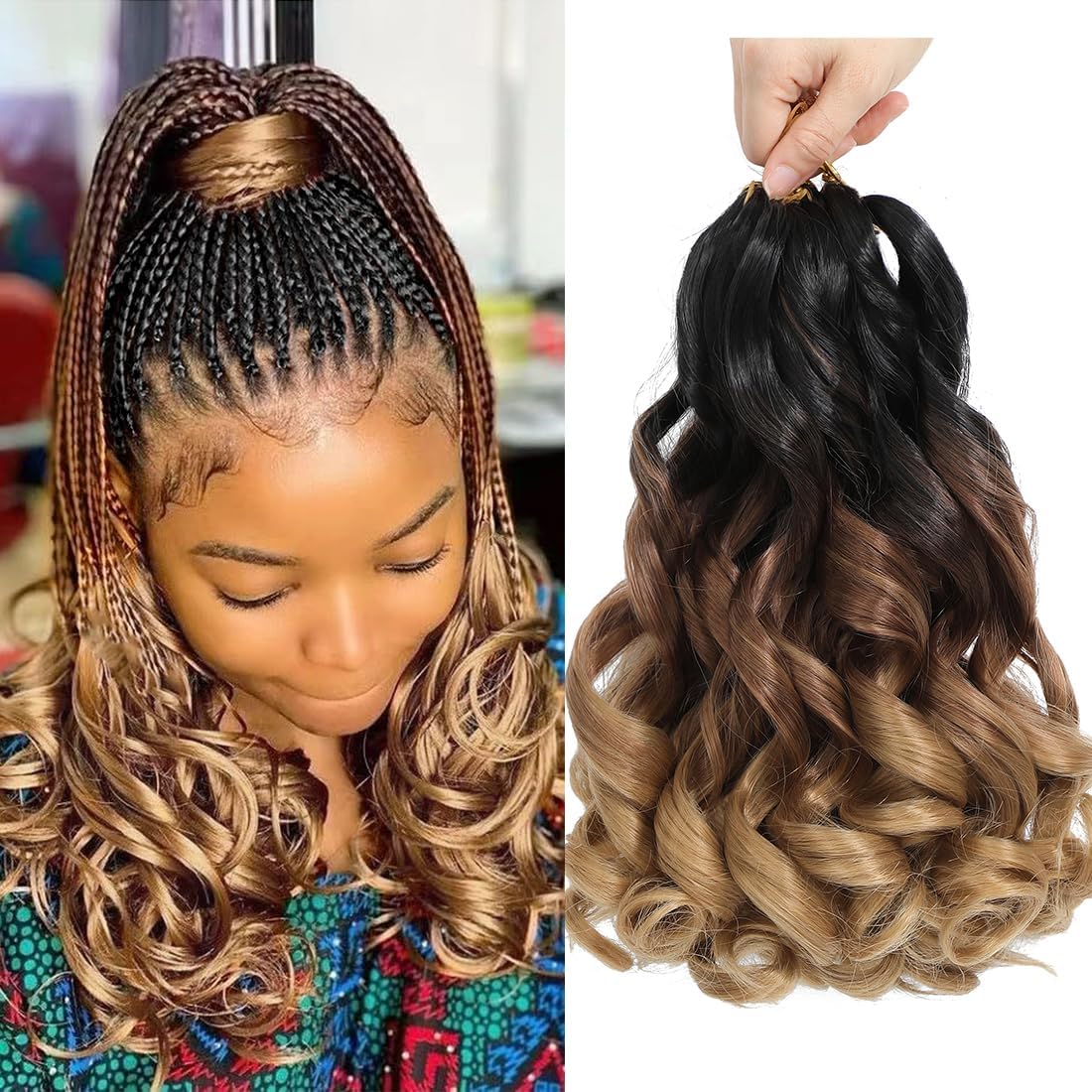 French Curly Braiding Hair 14 Inch 8Pack/lot Loose Wavy Spiral Curl Braids Crochet Hair Deep Wave Synthetic Extensions Pre Stretched Bouncy (1B/30/27#)