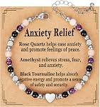 Evabelle Natural Healing Crystal Bracelet for Women, Triple Protection Anxiety Relief New Beginnings Good Luck Empath Protection, Inspirational Spiritual Beaded Braecelet Graduation Jewelry Gift for Friends Mom 6.5+2 Inches