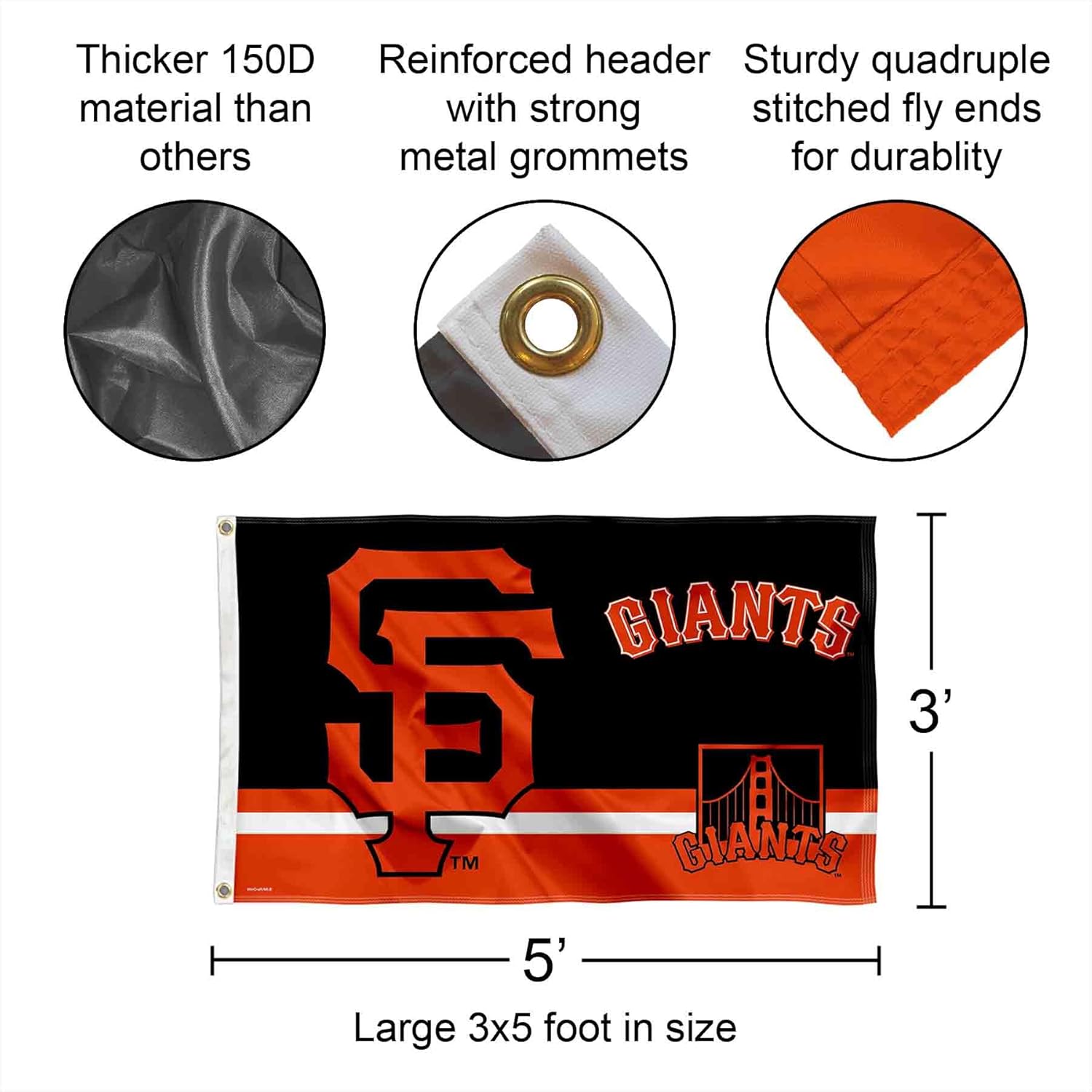WinCraft San Francisco Giants Logo Insignia 3x5 Foot Grommet Banner Flag