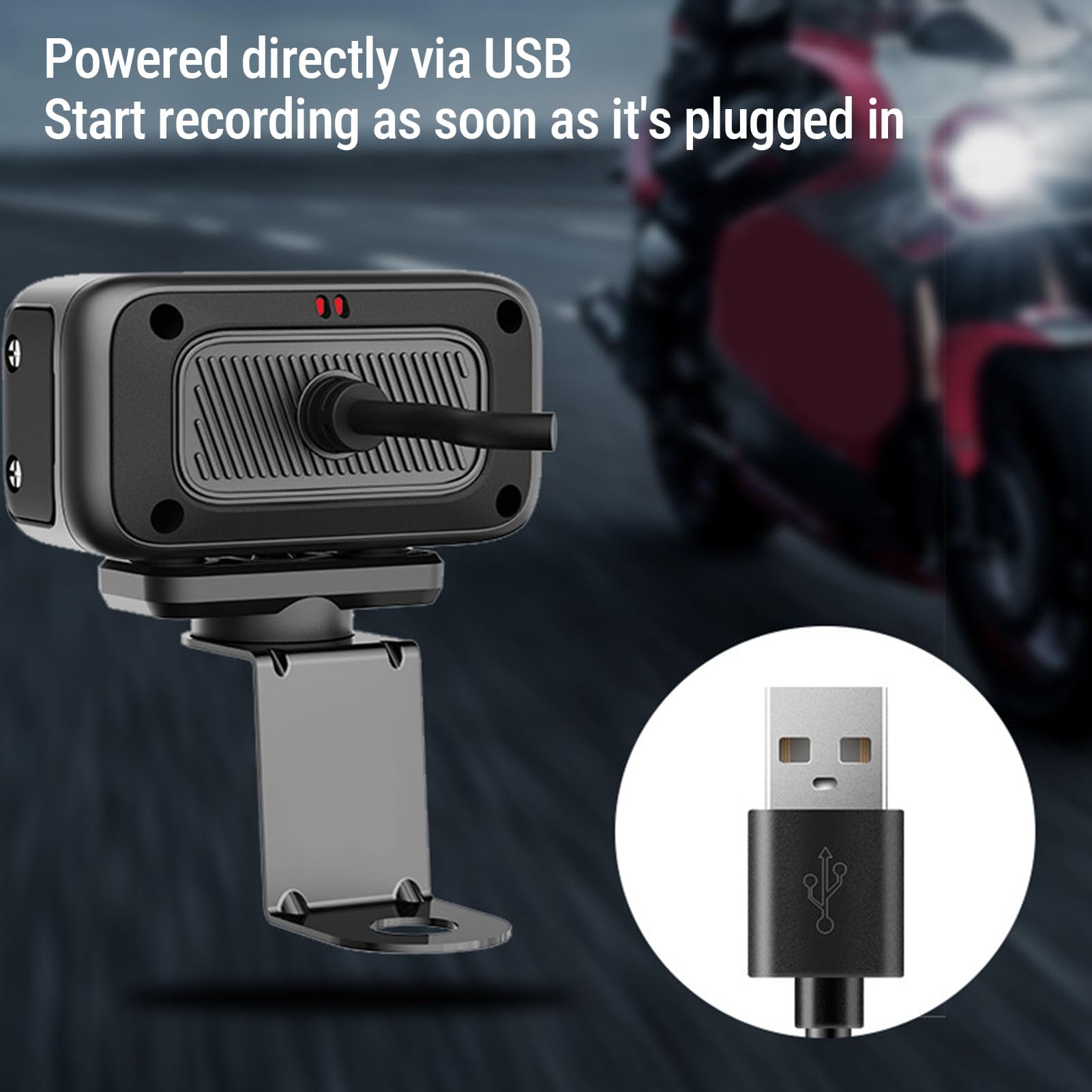 Kamera Samochodowa Motocykla WiFi, Wodoodporny Rejestrator Wideo Jazdy Motocyklem 2K Ultra HD IP65 z 3 Wspornikami, Obsługa 128 GB (karta SD Nie Jest dołączona)