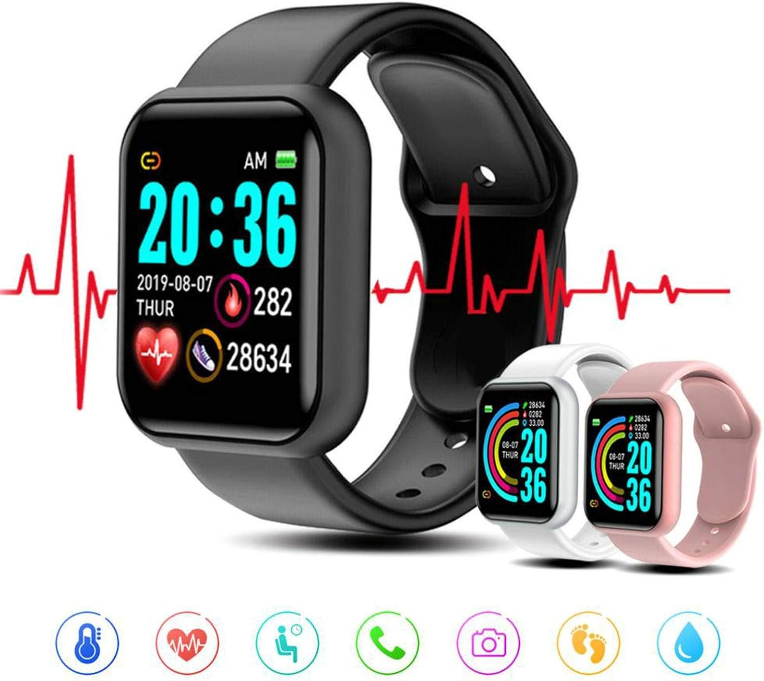 N-B D20 Pro Smart Watch Y68 Bluetooth Fitness Tracker Reloj Deportivo  Monitor de Ritmo Cardíaco Presión Arterial Pulsera Inteligente para Android  I O S : Amazon.es: Electrónica
