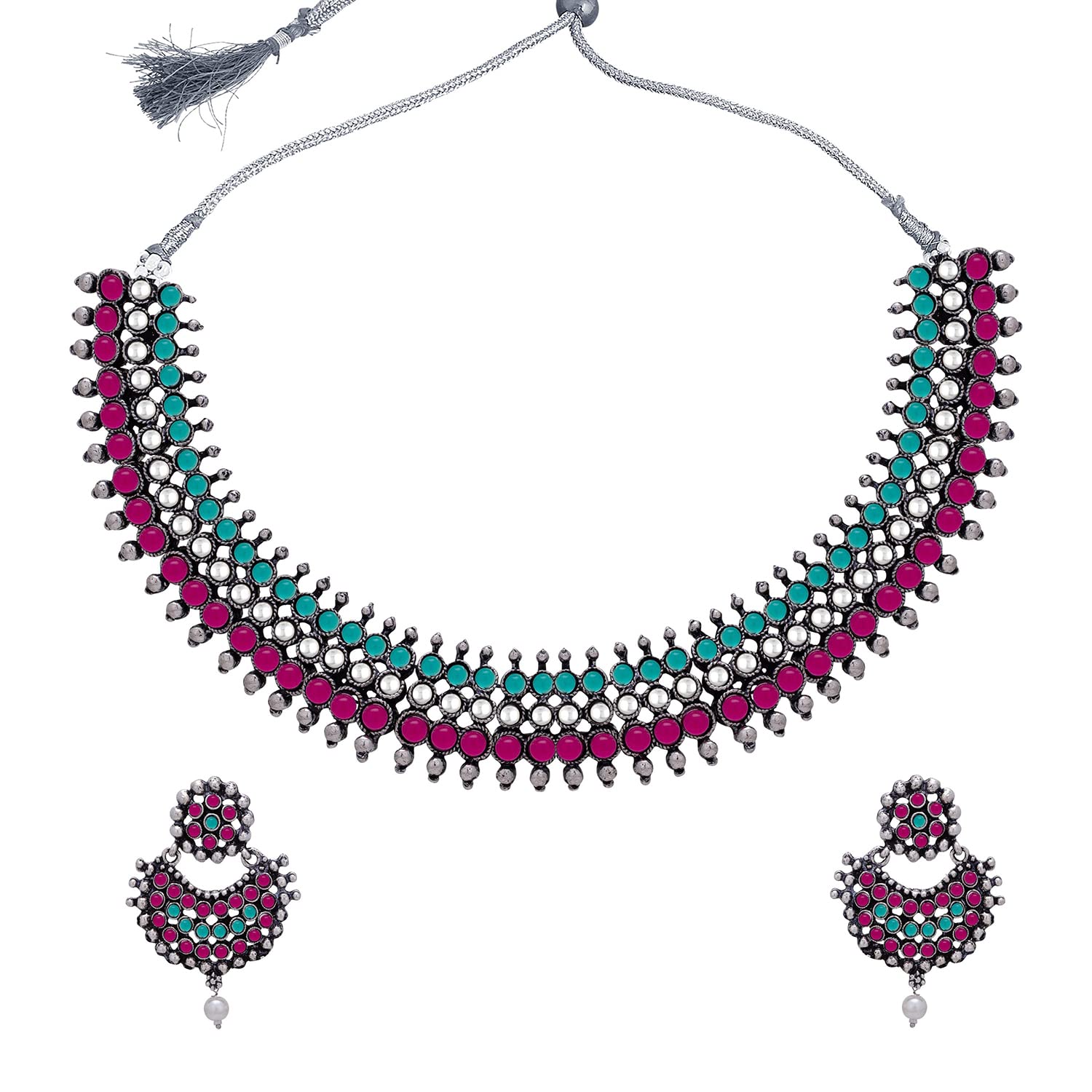 Sukkhi Encrusted Oxidised Colour Stone Choker Necklace Set For Women (NS102092) (B0B4WYTHQN) Amazon Price History, Amazon Price Tracker