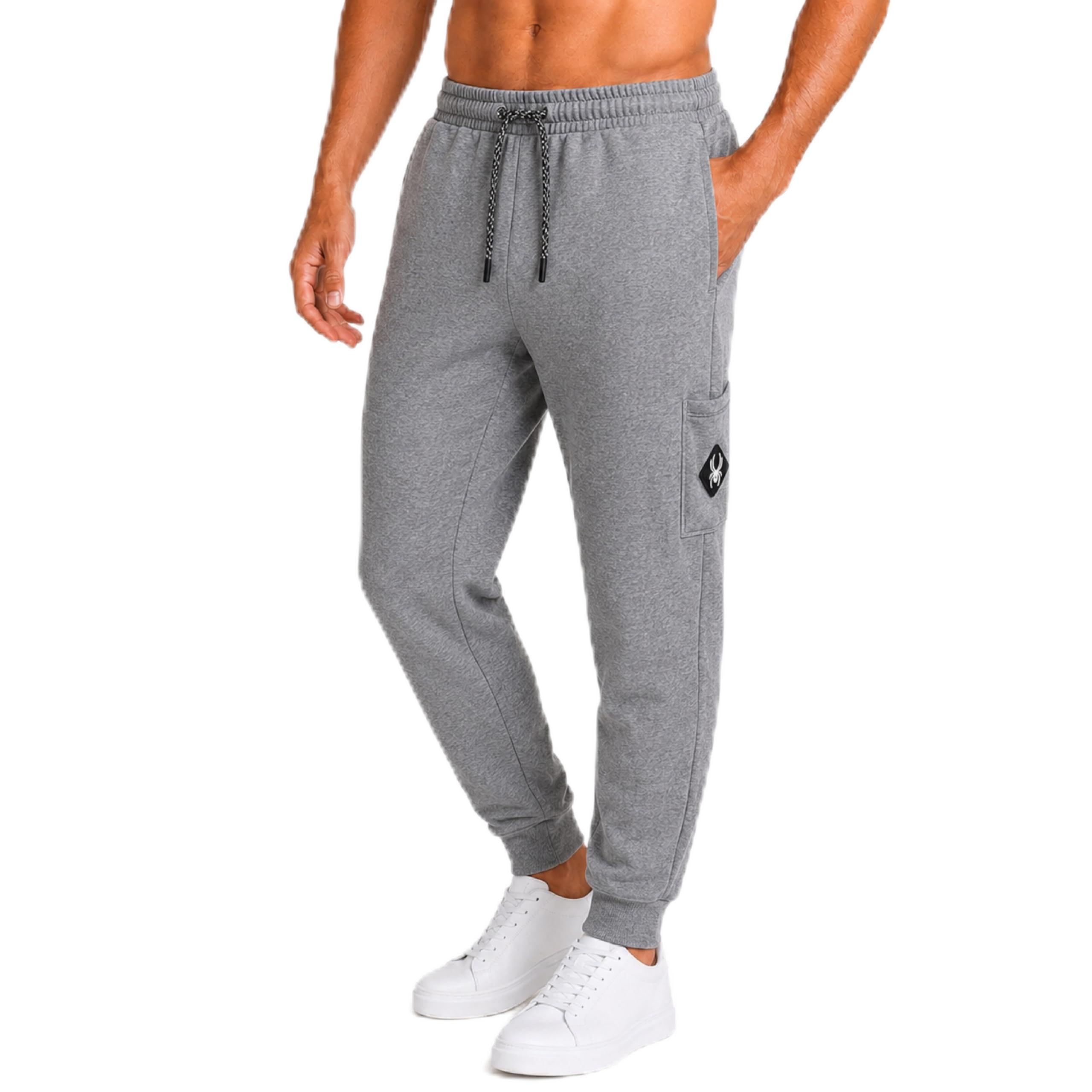 Spyder Men's Cargo Jogger Sweatpants - Soft Poly Fleece Joggers with Drawcord Waistband and Side Cargo Pockets (Sizes: S-XL), Heather Grey, Medium