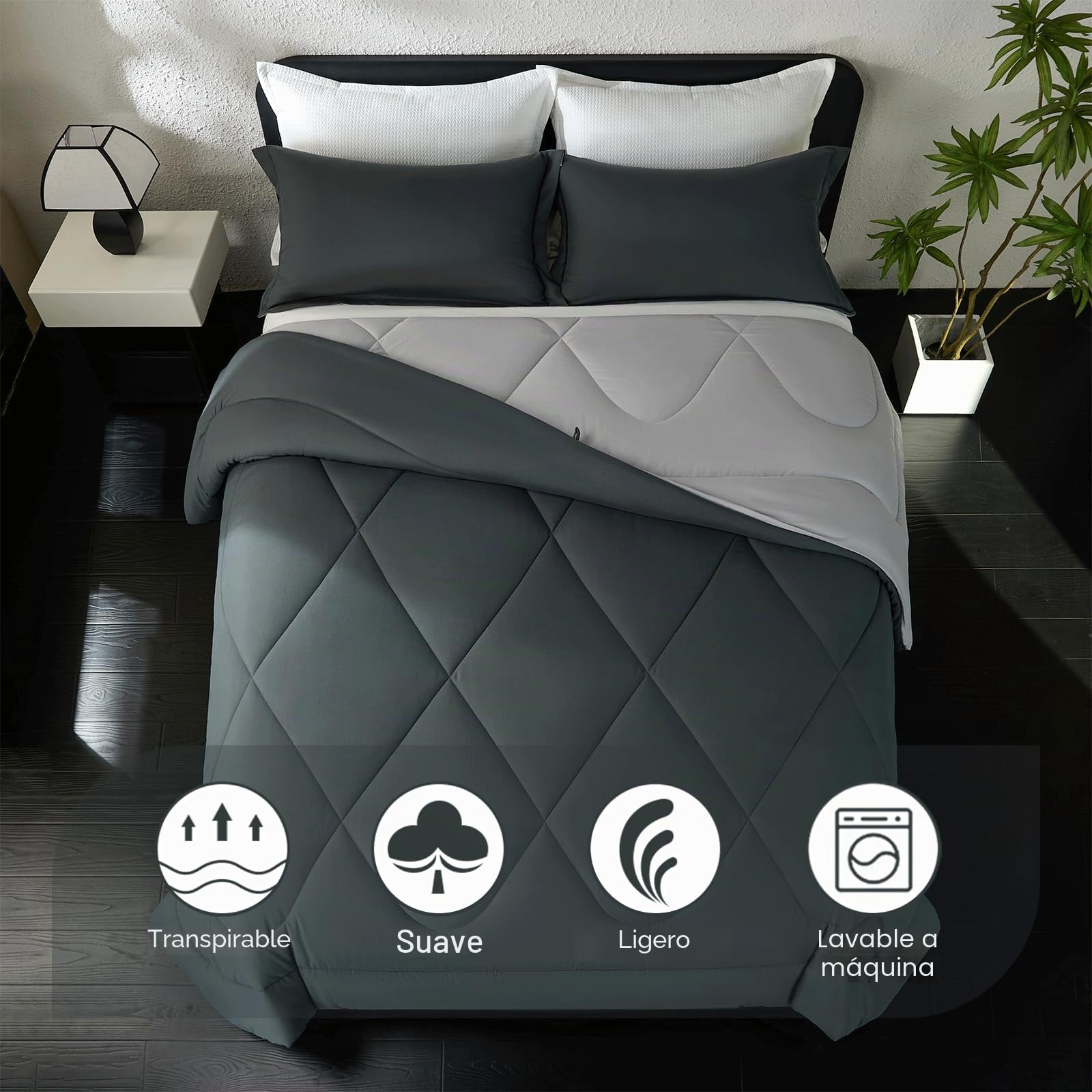 beeweed Edredón Relleno Nórdico 240x260 cm para Cama 180, Reversible Edredón de Fibra Oeko-Tex. 300 gr/m² en 100% Suave Microfibra, con 2 Fundas Almohada