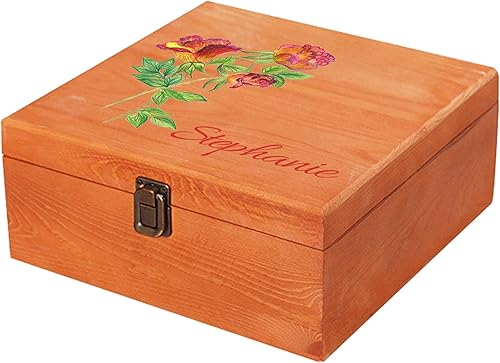 Miniatura 11 de Caja de recuerdos personalizada de madera Cooayyaooc con flor de nacimiento y nombre, caja de almacenamiento decorativa de madera personalizada