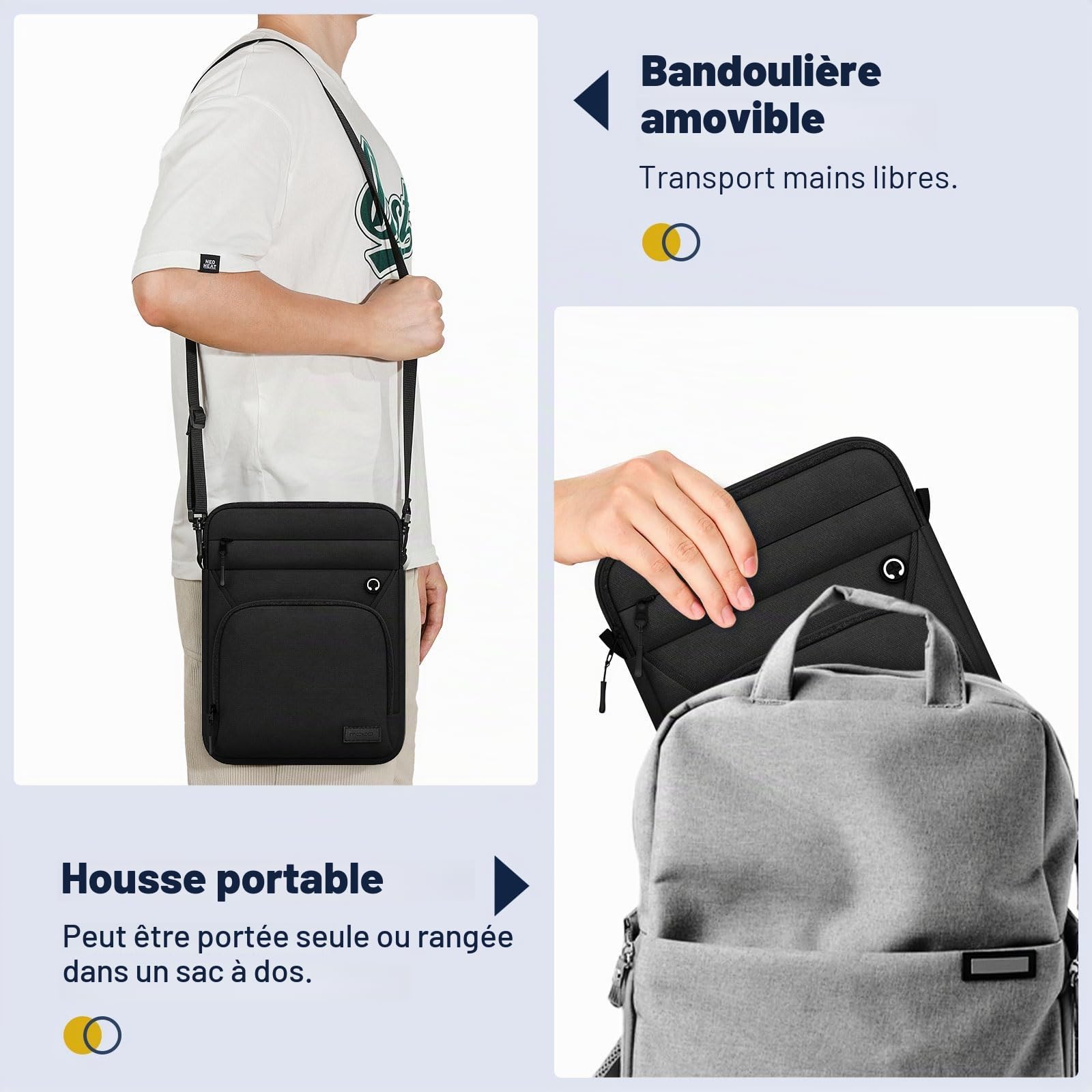 MoKo 9-11" Sacoche pour Tablette, Convient à 11" iPad Air M3, iPad A16 2025, Pro 11 M4, iPad 10/9/8/7th, Tab S8/S9 11, Sac Multifonctionnel avec bandoulière et Port pour Casque d'écoute, Noir