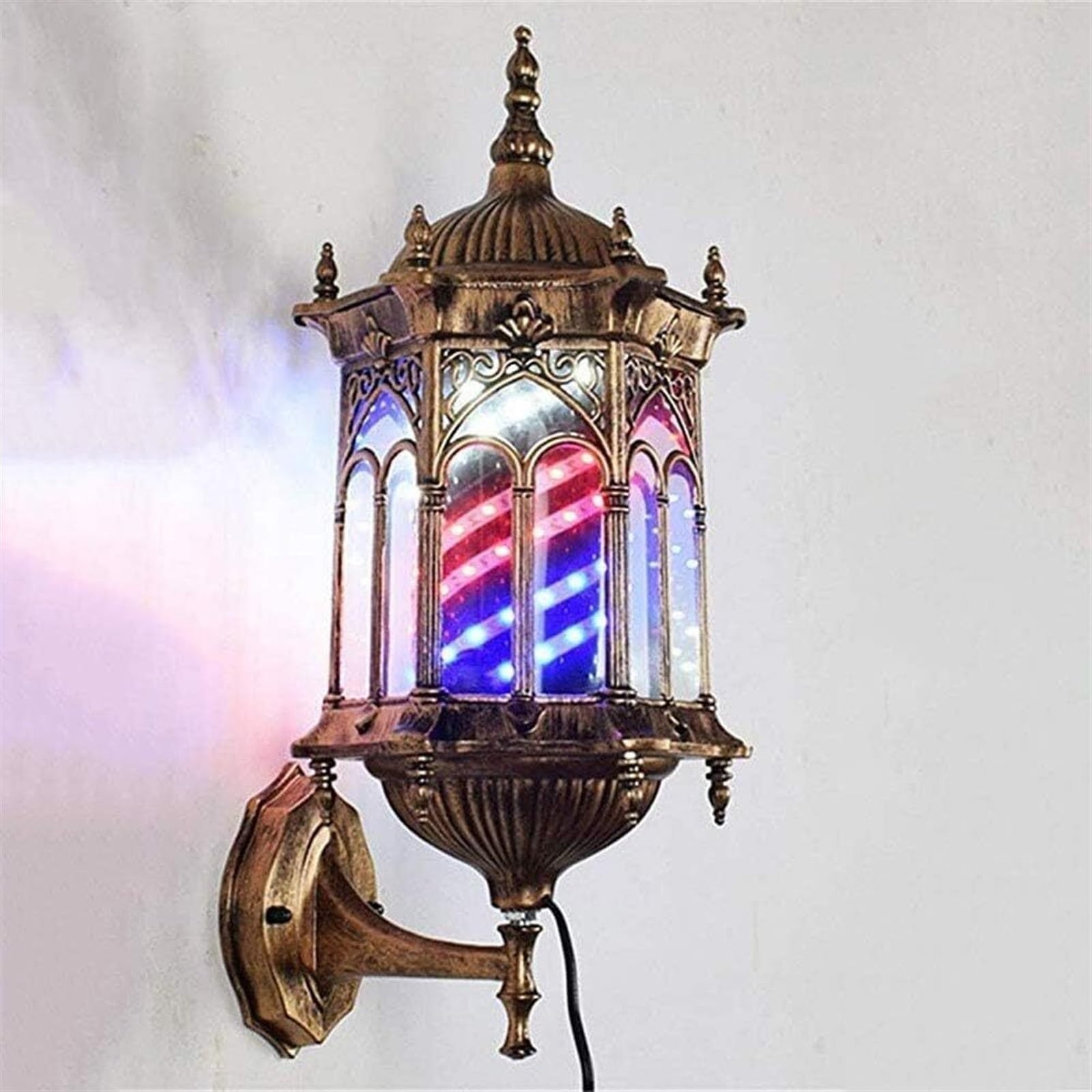 Salón Giratorio, barbería, Cartel Abierto, Poste, Tiras Rojas, Blancas y Azules con luz de Globo Brillante, lámpara montable en Pared