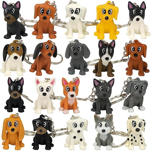 ArtCreativity Llaveros para cachorros, juego de 20, divertidos llaveros para mochila, bolso, equipaje, recuerdos únicos de fiesta de cumpleaños para