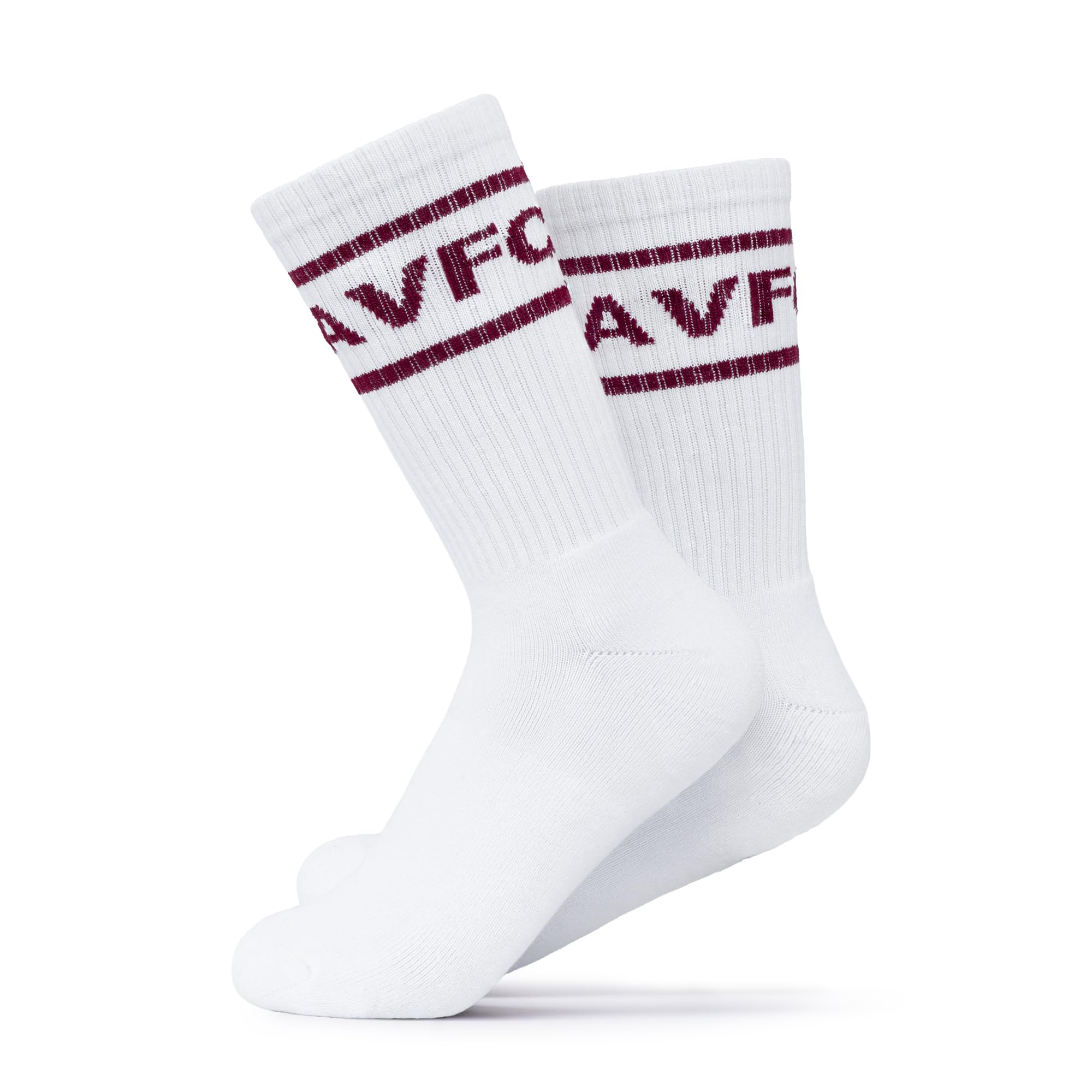 The Gift Scholars Aston Villa FC Official Mens Crew Sports Socks - White with Claret AVFC Text 7-11