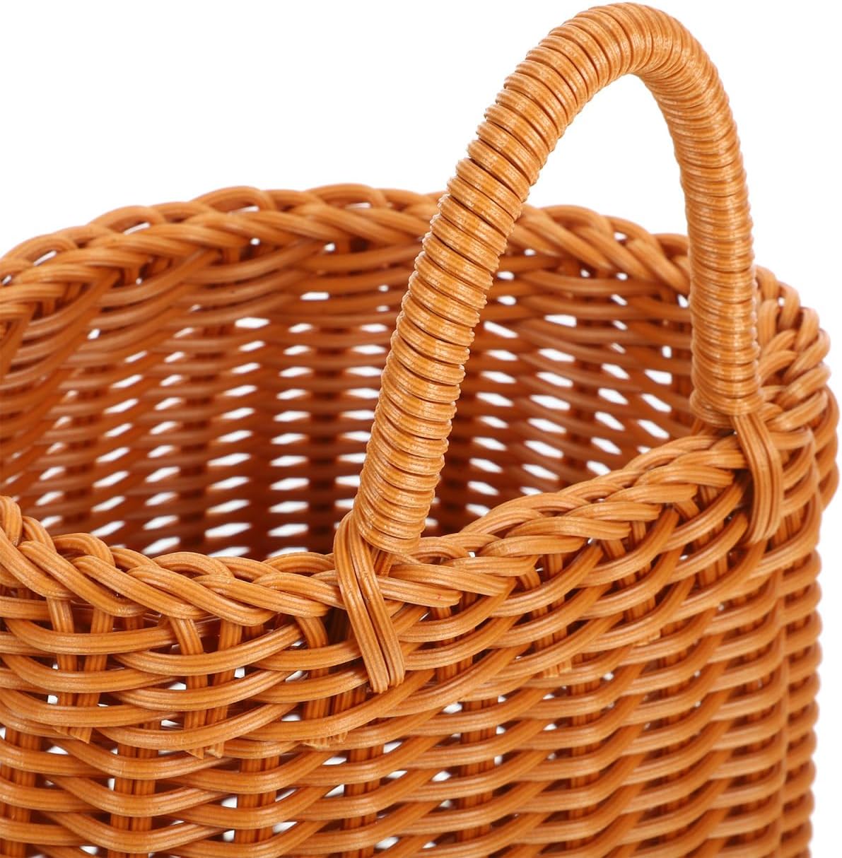 Healeved 2Pcs Wall Hanging Storage Baskets 9.64X6.1X8.66 Inch Faux Rattan Woven Basket with Handle Portable Organizer for Kitchen Fruit Garlic Ginger Storage