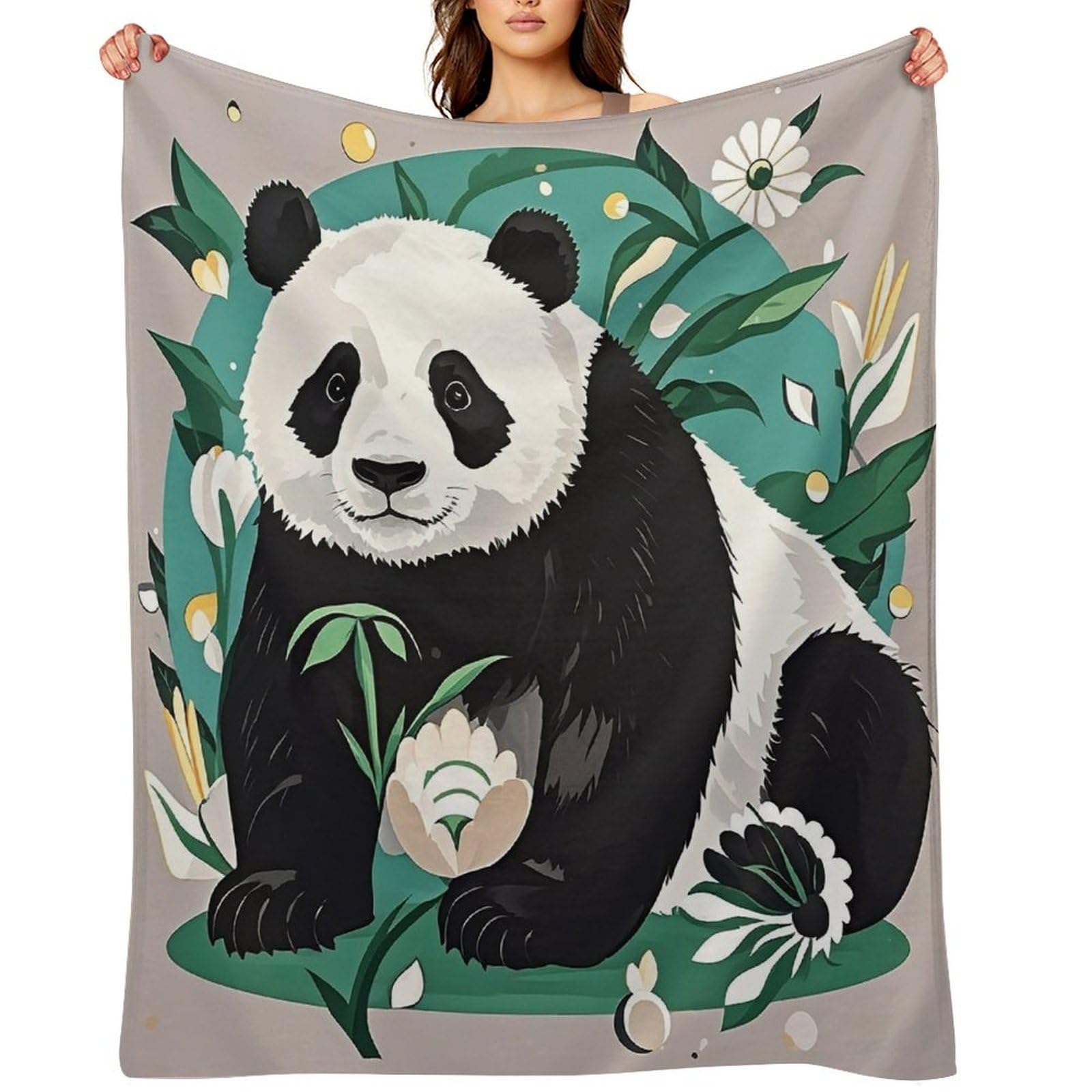 Flannel Panda Graphic Black and White Throw Blanket for Couch Super Soft Fuzzy Cozy Flannel Blankets No Shed No Pilling FAnti-Static Winter Bed Blanket Decorative and Giftable Blankets