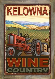 Northwest Art Mall Kelowna British Columbia Canada Wine & Tractor Rustic Metal Print on Reclaimed Barn Wood from Travel Artwork by Artist Paul A. Lanquist 11.5" x 17.5"