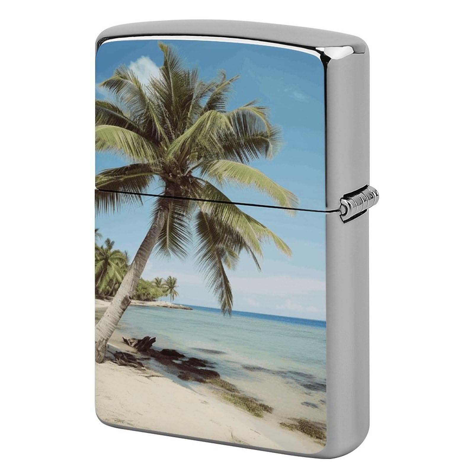 Beach Palm Tree Lighter Case Vintage Metal Lighter Cover Reusable Lighter Protective Sleeve Unique Design Personalized Lighter Sleeve Holder Against Dust and Scratches