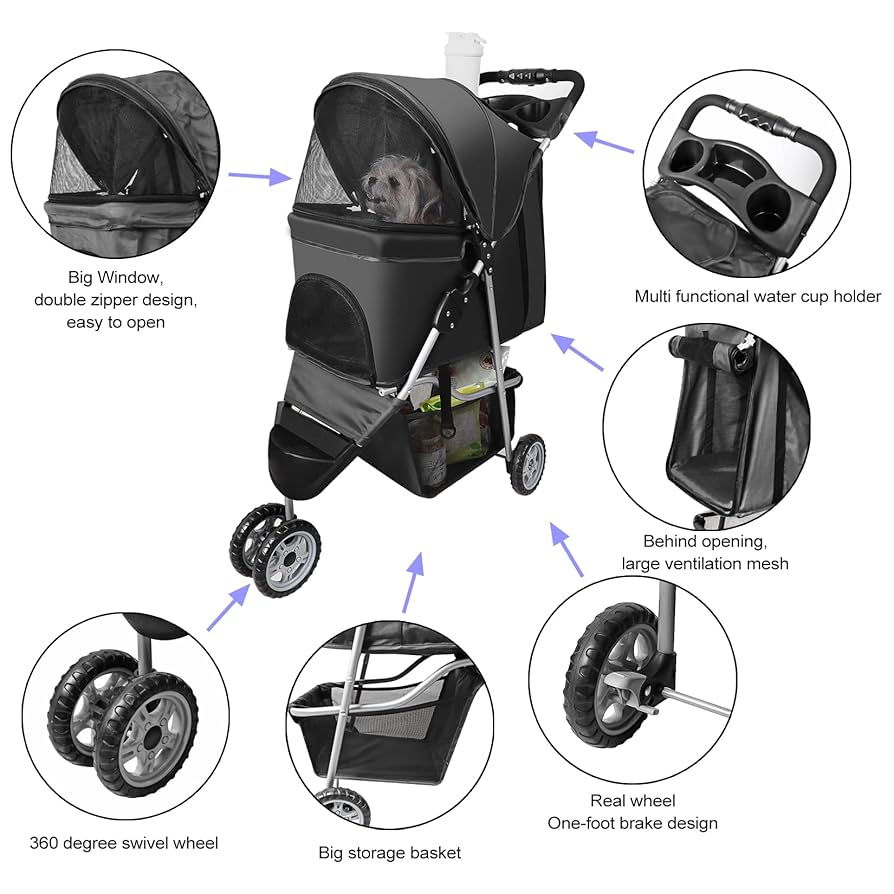 ZEVCRI Pet Stroller For Small Dogs And Cats, Folding Dog Pram