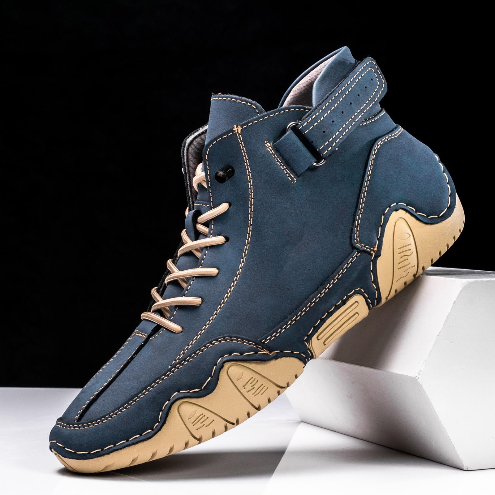 Knöchelstiefel Herren Pu-Leder Vintage, Kurzstiefel Plattform 38-48 Eu