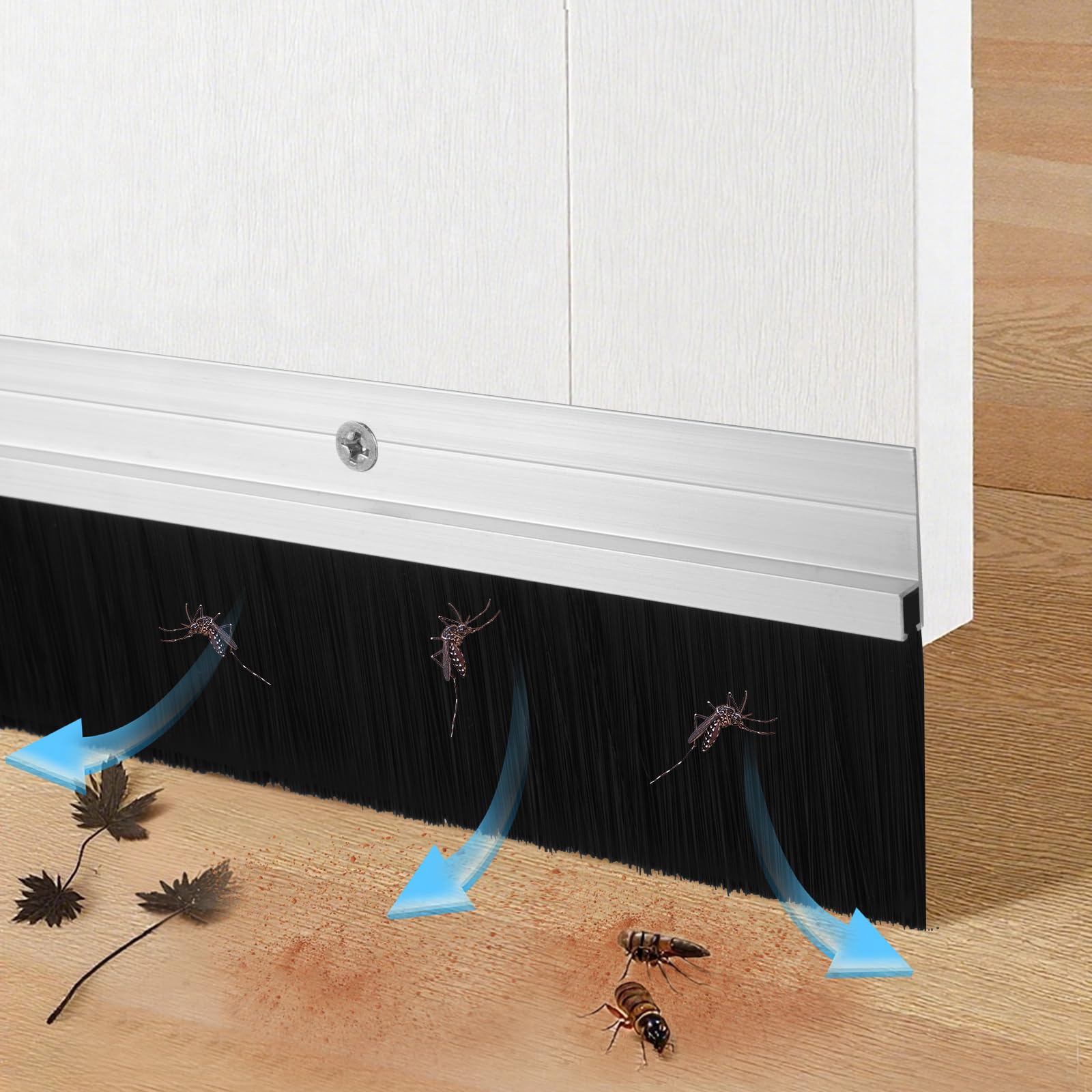 Set di 2 spazzole per porta, 53 mm x 880 mm | Telaio in alluminio con setole in polipropilene, guarnizione a spazzola per porta, paraspifferi, polvere e parassiti