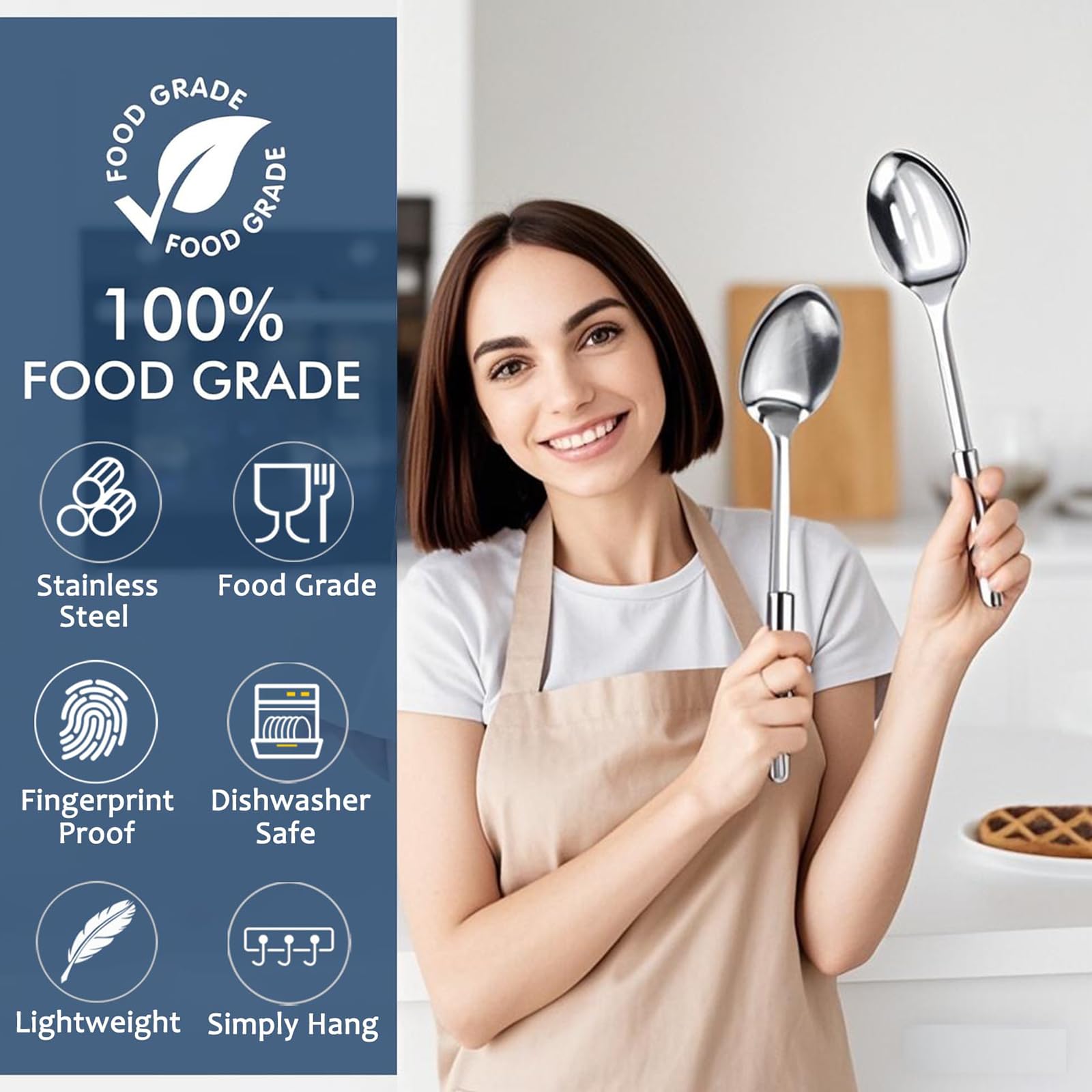 3-teiliges Servierlöffel-Set, Edelstahl-Kochlöffel in der Küche, großes Buffet, Servierutensilien-Set, leicht zu reinigen, für Zuhause, Hotel, Restaurant