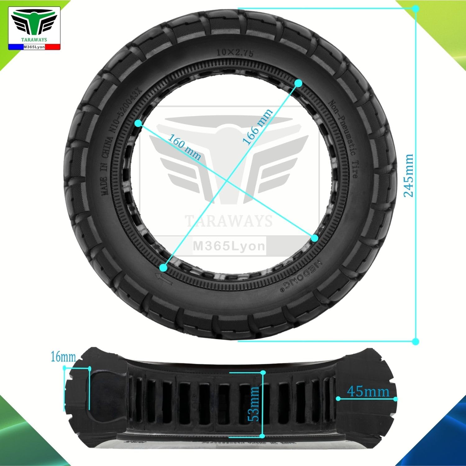 Pneumatico completo anti-perforazione 10 x 2,75 (10 x 2,7 – 6,5) pollici per monopattino elettrico UrbanGlide E-CROSS, All Road 5, E-CROSSE MAX 2 x 2, kukirin G2(2 x)