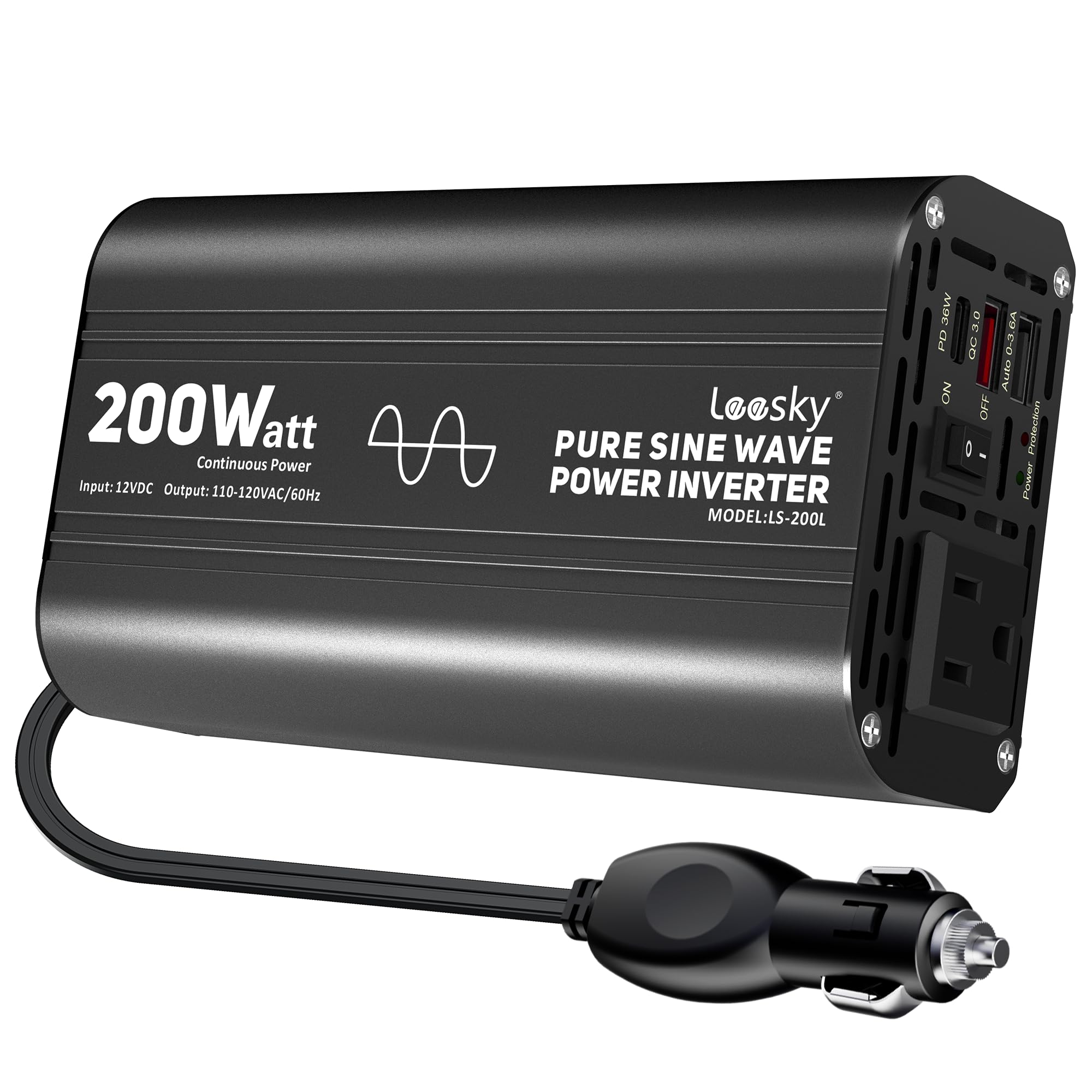 Amazon.com: Pure Sine Wave Car Inverter 200 Watt 12V DC to 110V