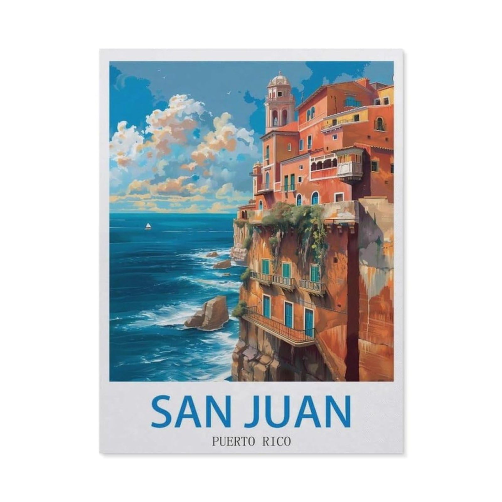 Beayodkp （30 X 40 Cm/11.81 X 15.74 Inches） 5D Diamond Painting Kits，San Juan Puerto Rico，Diy Rhinestone Embroidery Set Paint With Diamond Art By Number Kits Cross Stitch Home Wall Craft Decoration-Ci34