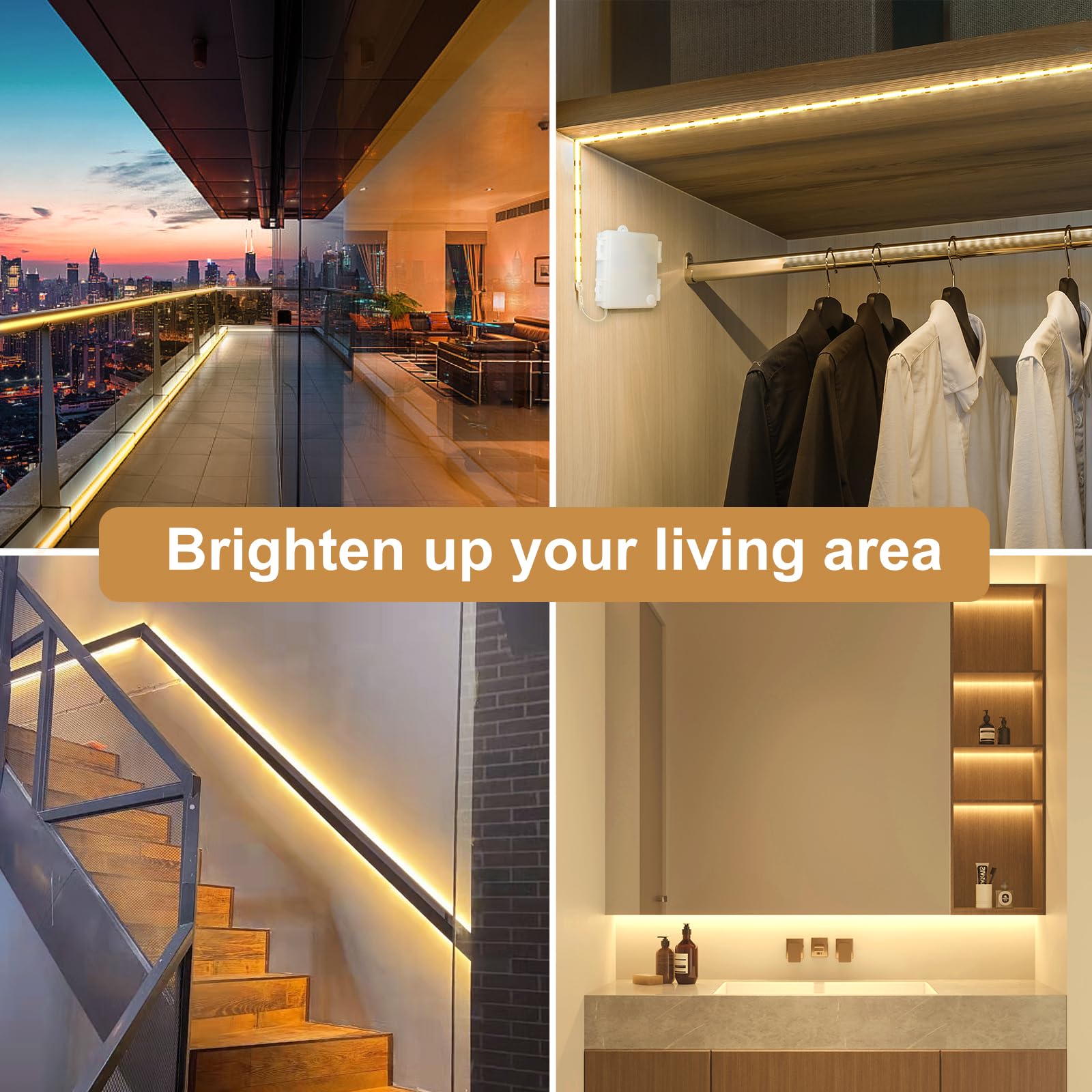 OMIKA Striscia LED COB, senza fili, 2700 K, bianco caldo, alimentate a batteria, 640 LED, 6,56 m, con telecomando, timer dimmerabile, flessibile, tagliabile, luci a nastro per armadietti, mensole e