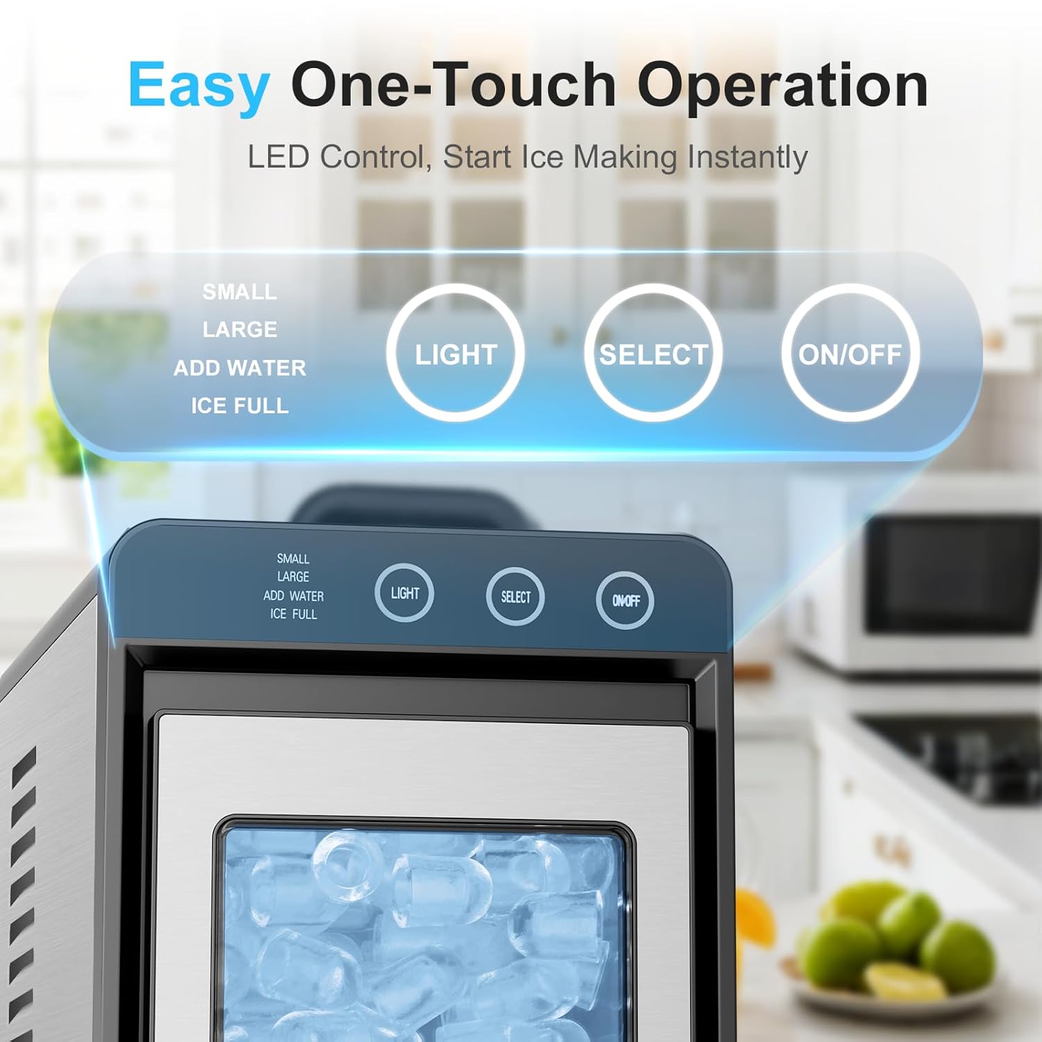 Kismile Ice Maker Countertop, 26Lbs/24H Ice Maker with 2 Sizes Bullet Ice, Interior Light, Self-Cleaning, Fast 8 Cubes in 6 Mins, Compact Ice Maker for Kitchen, RV, Personal Use, Stainless Steel