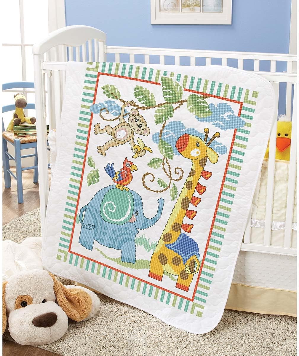 Herrschners Baby Safari Buddies Value Baby Quilt Stamped Cross-Stitch