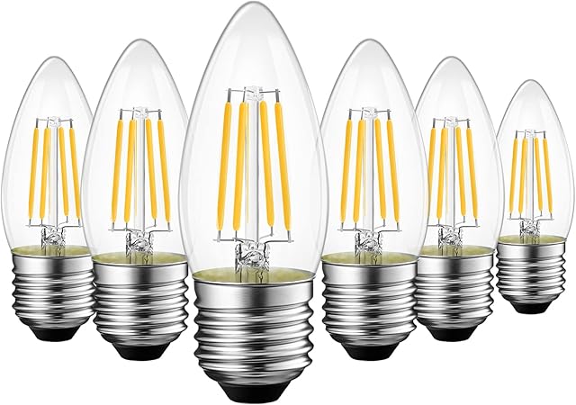 LVWIT E27 Candle Filament Large Screw Bulb,High 1055Lm,7W 2700K Super Warm White E27 Screw Candle Bulb 75W Replacement,E27 Clear Filament,35*93MM,Non-dimmable( 6 PCS)