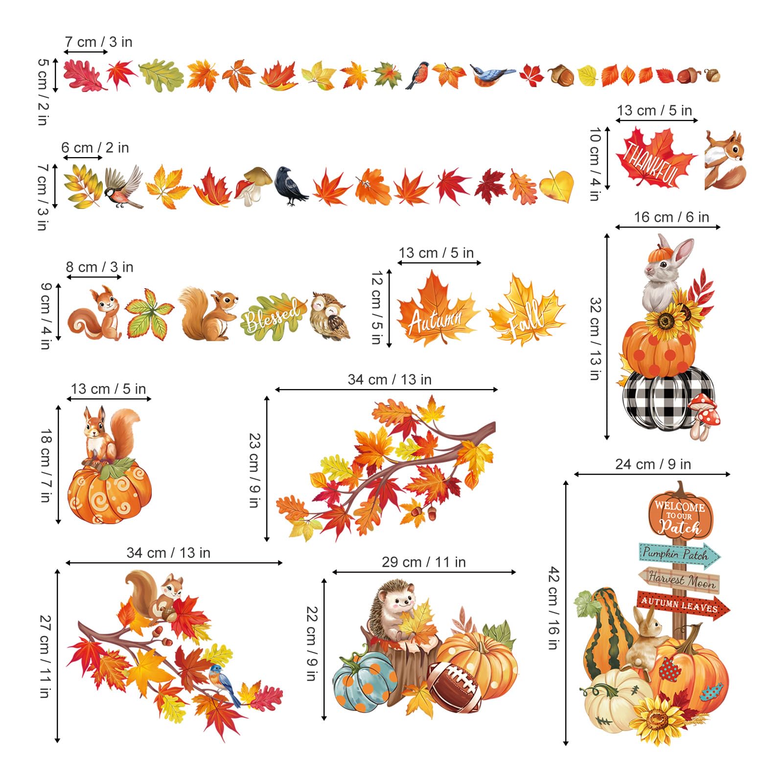 wondever Fall Pumpkin Leaves Window Clings Thanksgiving Autumn Harvest Maple Leaves Animals Glass Sticker Decal Anti Collision Double-Side Static Window Stickers for Home Glass Window - Image 4