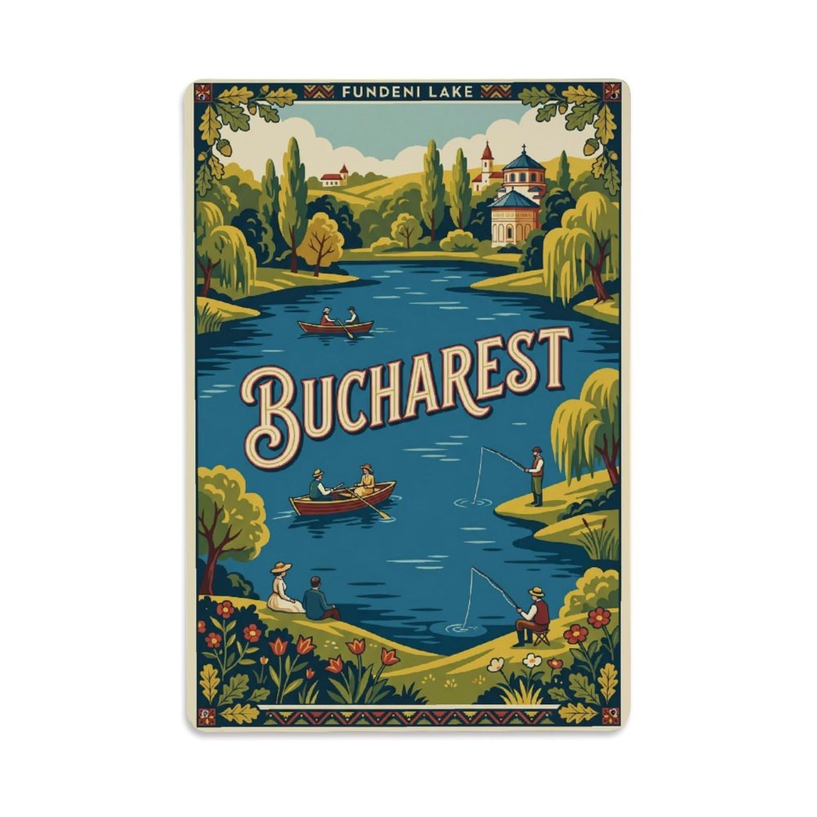 Vintage Travel Bucharest Fundeni Lake Clean Romania Metal Tin Sign Plaque Wall Decor for Cafe, Club Bar, Office, Home Garden Metal Poster 8x12Inch