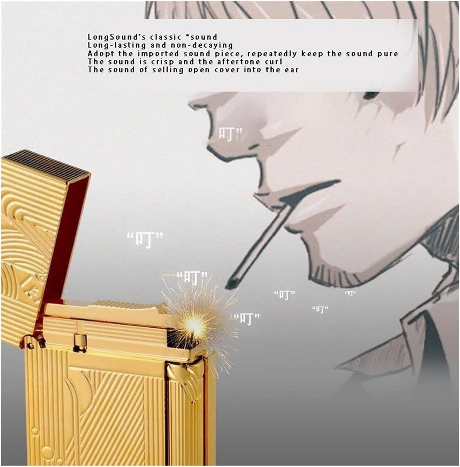 Sanji - Mechero de una pieza (corte láser de latón textil para el hogar, efecto de sonido de encendido lateral) Mechero de butano hecho a mano a prueba de viento (gas no incluido) (butano no incluido)