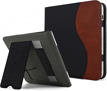 Case for 7" Kobo Libra Colour 2 with Stand and Hand Strap Black - Brown