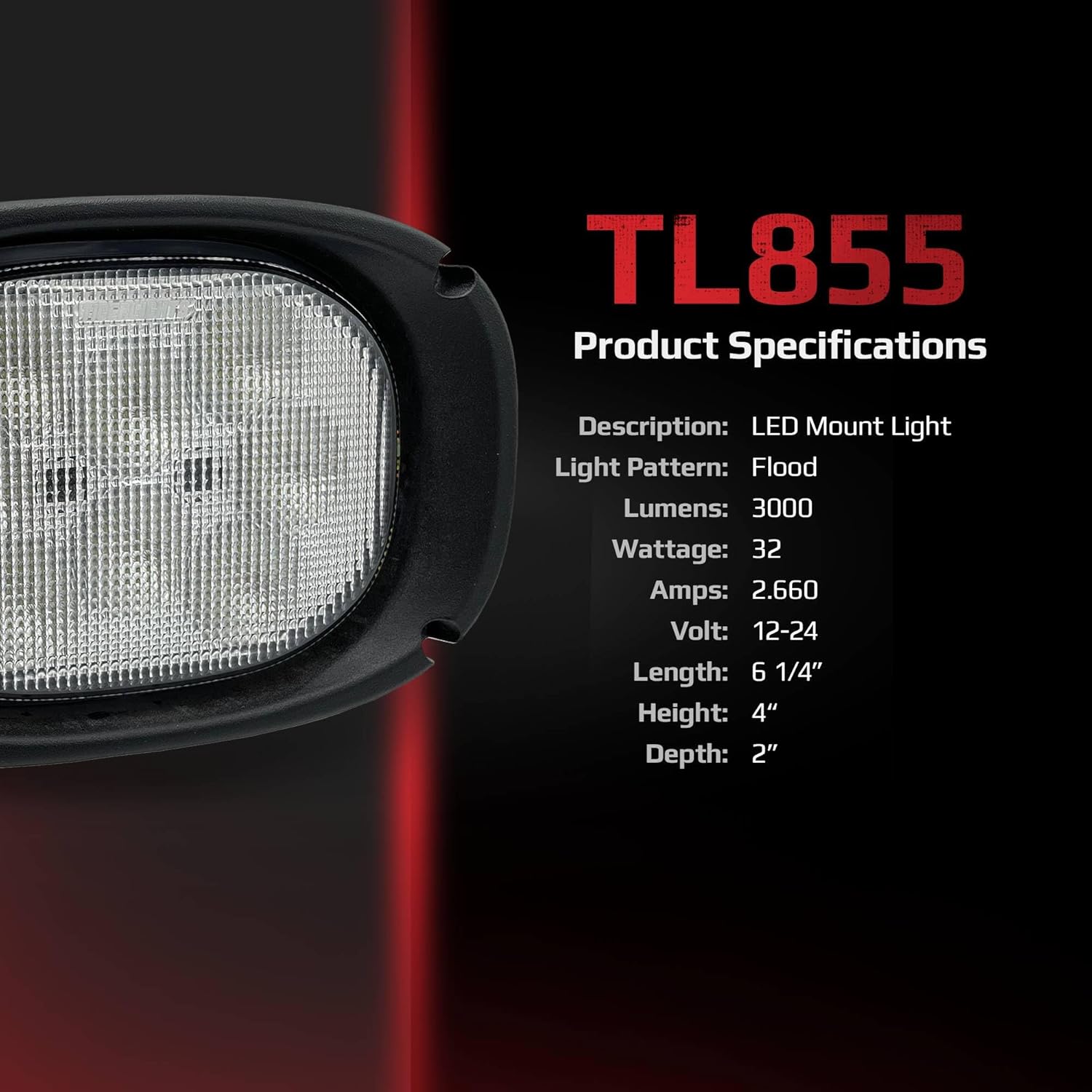 Tiger Lights TL855 Flush Mount Rectangular LED Light Compatible With/Replacement For Mustang 2066, 2076 and 2086 skid steers, Gehl 4840, 5640, 7600, 7800, SL4640, SL4640E, SL4840, SL4840E, SL5640