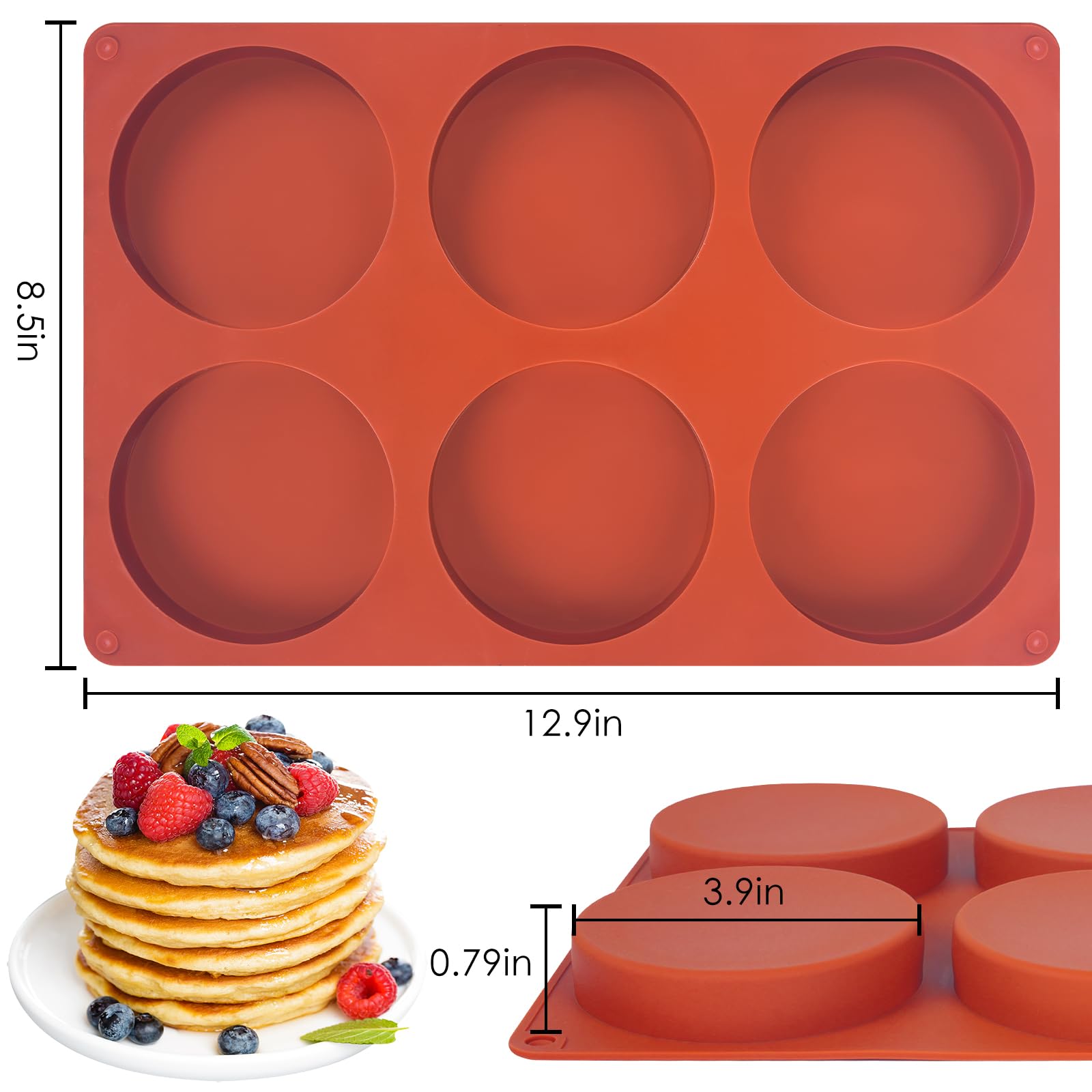 3 Pcs Silicone Egg Molds 4 Inch Jumbo Muffin Top Pans for Baking,Non-Stick 6 Holes Large Round Silicone Molds for Hamburger Egg Whoopie Pie Sandwich