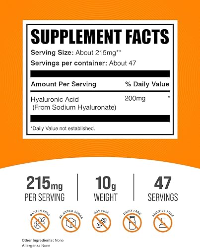 Miniatura 2 de BulkSupplements, puro ácido hialurónico (Na Hyaluronate) en polvo, 1