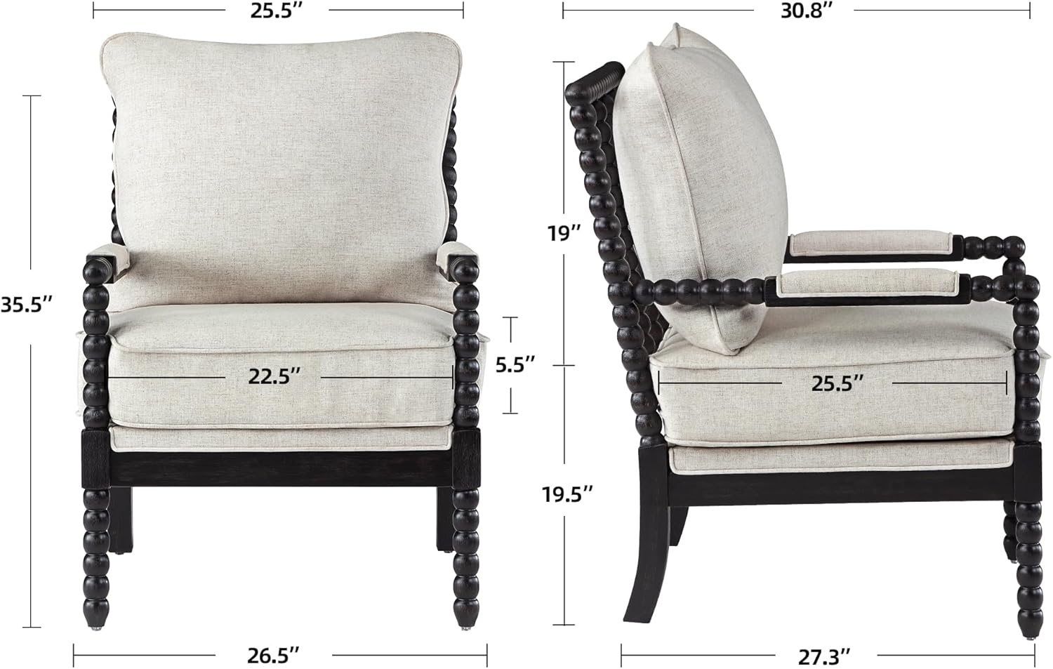 DUHOME Linen Fabric Spindle Accent Chairs Set of 2,Bobbin Chair with High Resilience Spring Cushion and Armrest Pads, Leisure Armchair for Living Room Bedroom Farmhouse Home Office Belcony