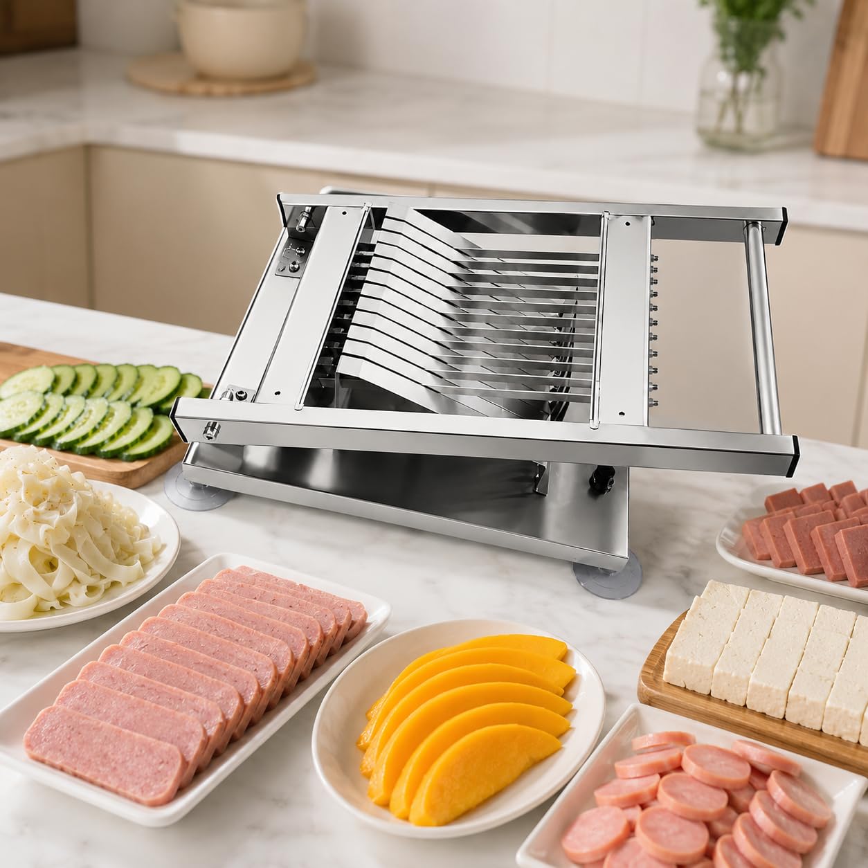 Sushi Rollschneider, manuelle 12-teilige Schneidemaschine mit Edelstahlklingen, 2-stufiges Sushi-Herstellungswerkzeug für Restaurant und Heimgebrauch
